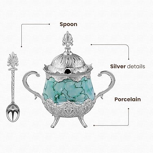 Miniatura 4 de LaModaHome Azucarero con tapa y cuchara para el hogar, cocina y fiesta de boda, servir para deleite y chocolate, diseño decorativo para cubo y