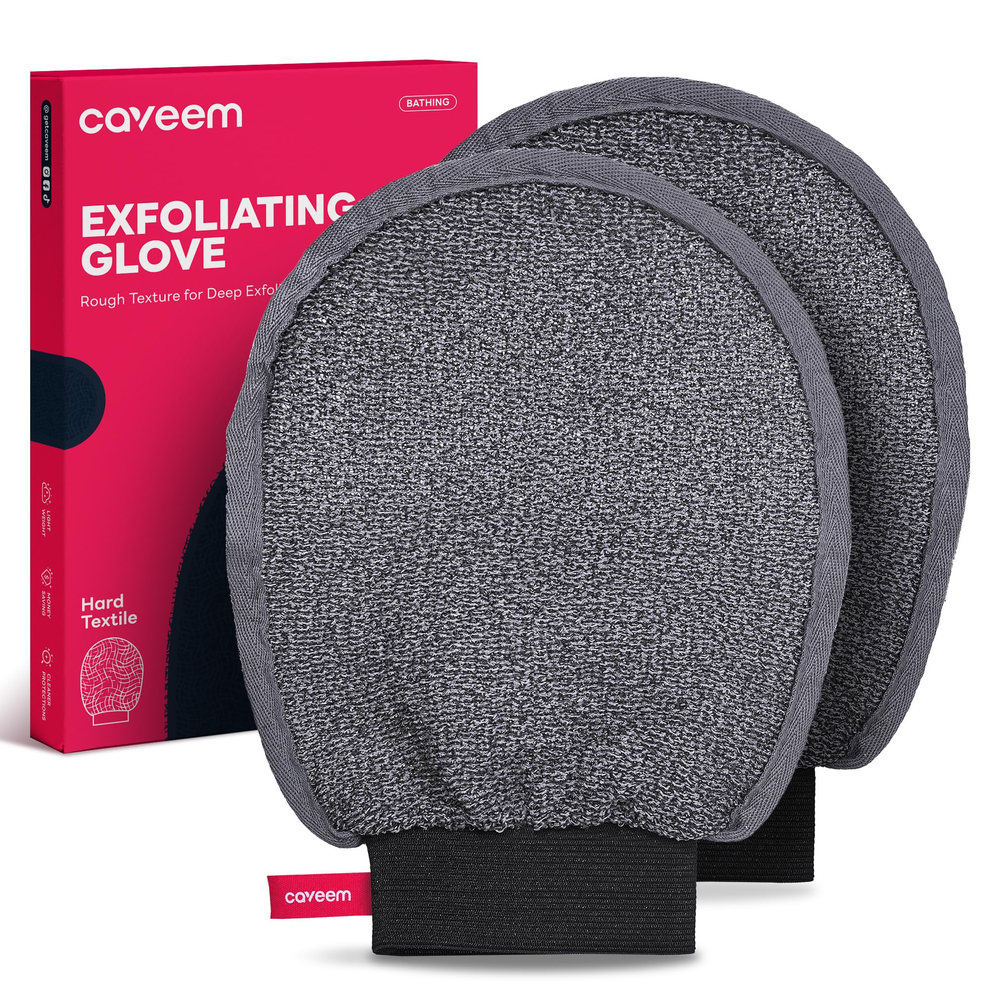Caveem Exfoliating Mitt, Body Scrubber for Deep Exfoliation, Korean Scrub Mitt, Turkish Body Exfoliator for Remove Dead Skin, Gentle Lightweight