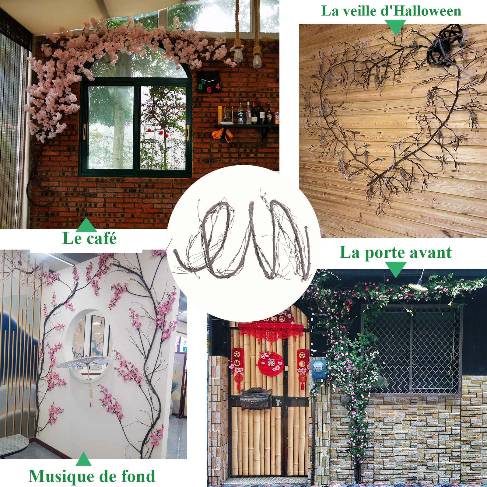 300 cm / 118 pulgadas flexible verde pequeñas ramas artificiales falso tronco Garland guirnalda de vid cerezo flor de vid puerta de entrada reptil hábitat decoración de pared (marrón)
