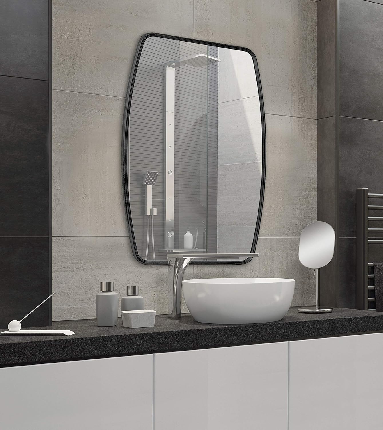 Kate and Laurel Caskill Modern Barrel Mirror, 20 x 32, Black, Rounded Rectangle Mirror for Wall