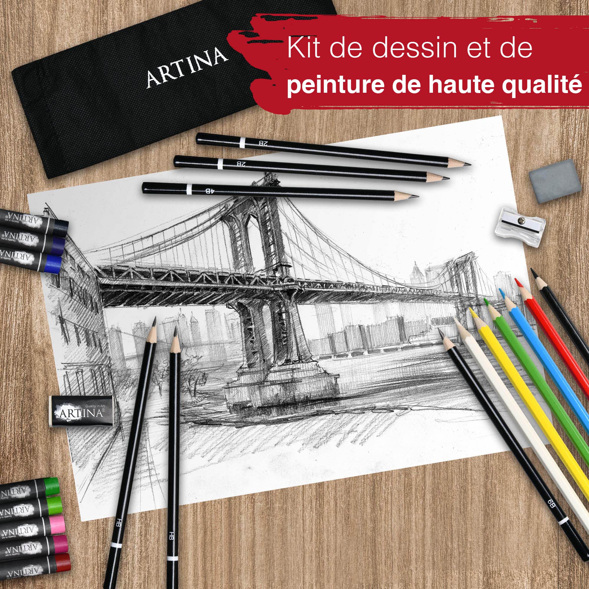 Artina kit XXL avec chevalet 122pcs peinture acrylique pour tout âge Toile
