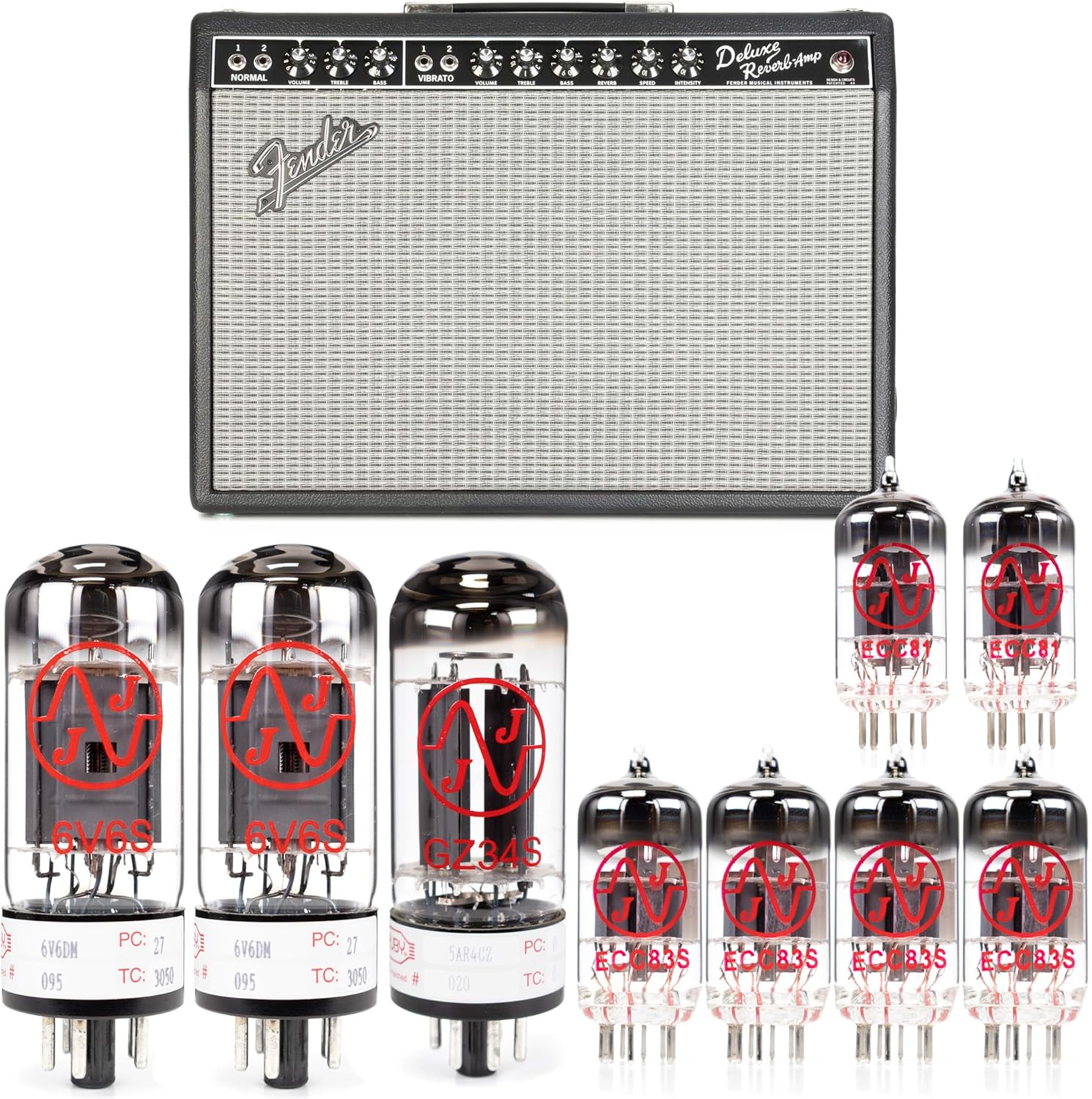 JJ Tubes - Tube Kit for Fender Deluxe Reverb Black Panel for Guitar Amplifiers (RUBY)