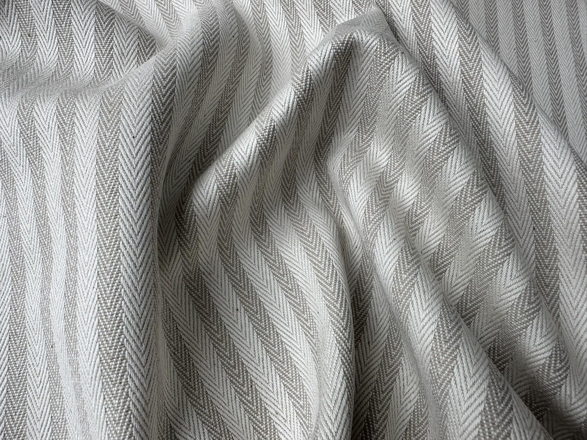 Tissu à chevrons 5 mm aspect lin effet lin rayé, lignes crème, décoration d'intérieur, couture – 328 cm extra large – Vendu au mètre – Naturel