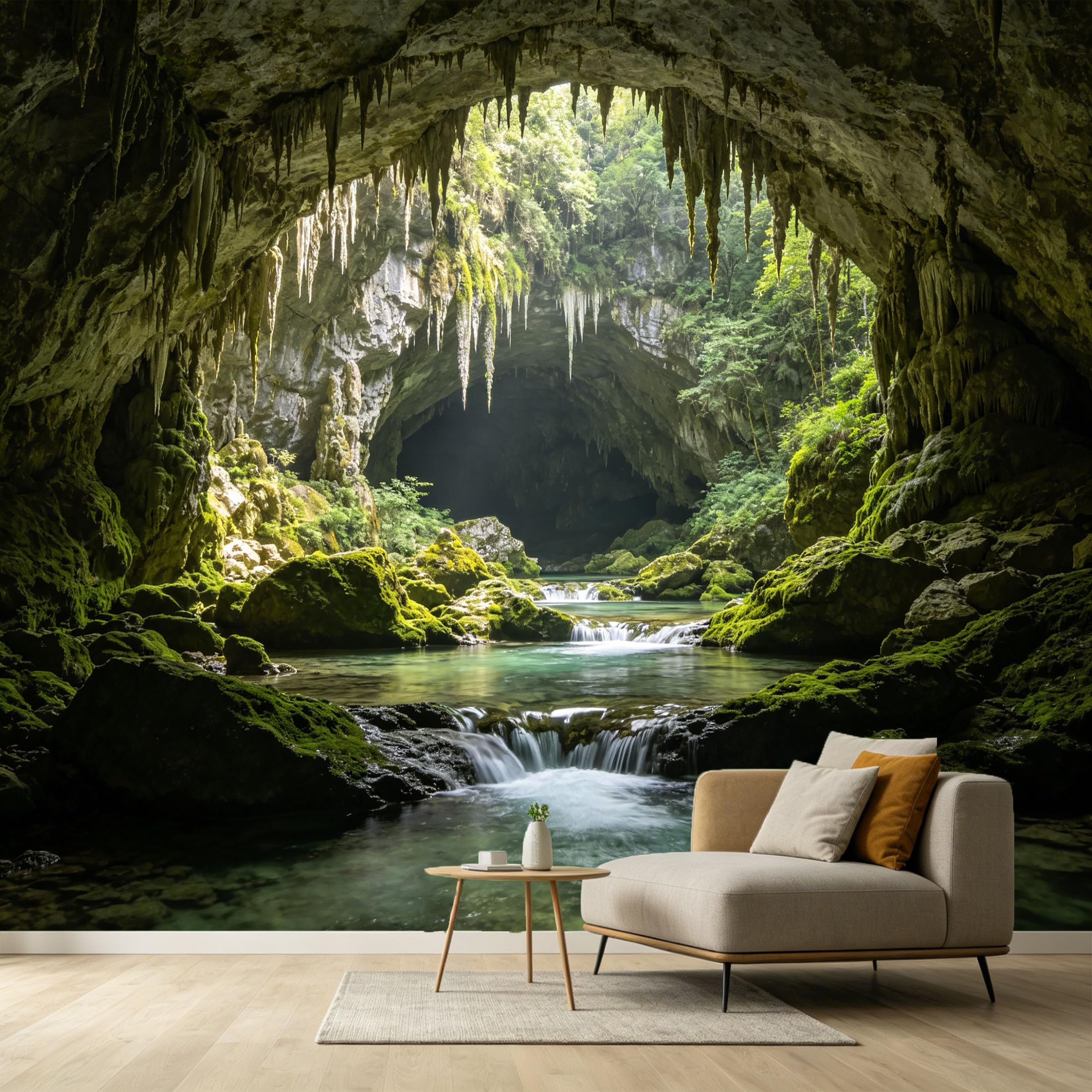 Custom Size Wall Murals Underground Cave Landscape Forest River 3D Trompe L'Oeil SelfAdhesive Wall Fabric Removable Large Wallpaper for Photo Living Room Decor