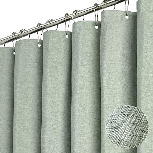 Miniatura 16 de BTTN Cortina de ducha extra ancha, de 108 x 72 pulgadas, juego de cortina de ducha de tela impermeable texturizada de lino con 18 ganchos de Gris,A