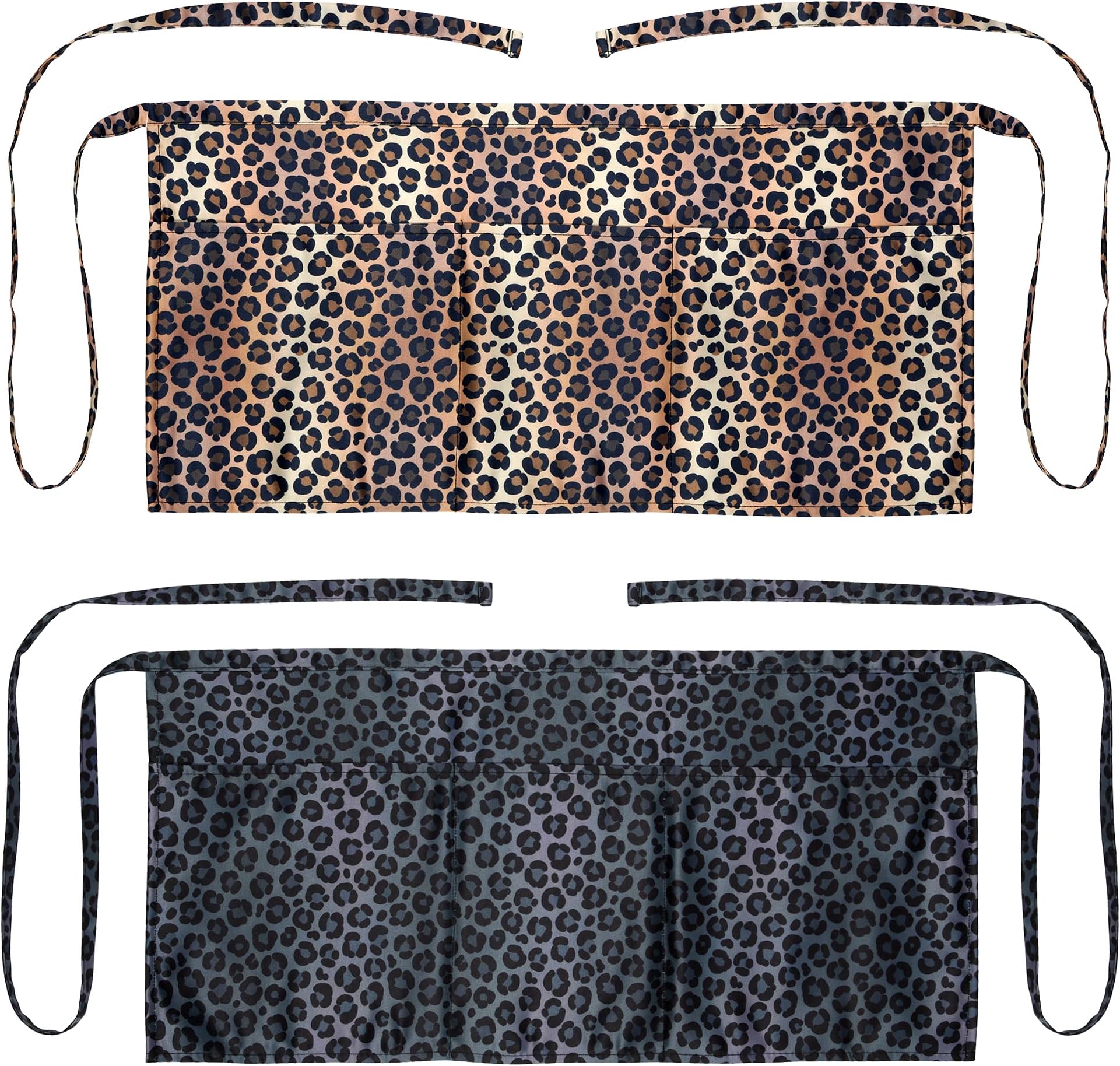 Cheetah Leopard Cute Waitress Apron with Pockets, Teacher Apron, Server Apron 2-pack for Waitress, 3 Pockets Half Waist Aprons, Restaurant Coffee Shop Vendor