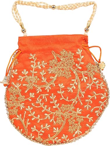 Touchstone Bolsa tradicional india bordada a mano para regalos de compras, joyería de boda, perlas de imitación, cuerda con cordón para mujer.