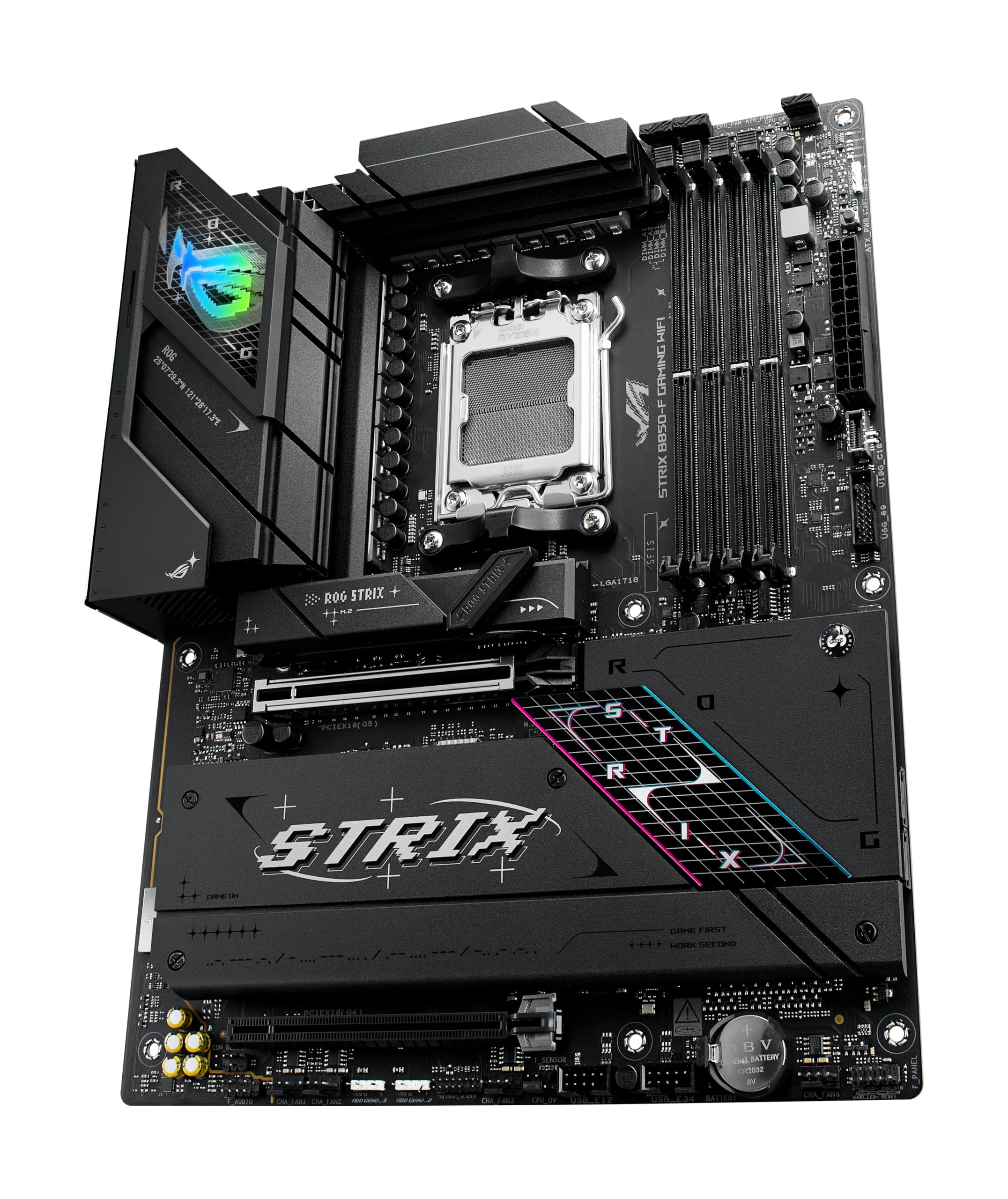 ASUS ROG Strix B850-F Gaming WiFi AMD AM5 16+2+2 etapas de potencia, AI PC, DDR5 AEMP, WiFi 7, 4X M.2, PCIe® 5.0, 20Gbps Type-C®, AI Networking II, Aura | Compatible con Ryzen 7000, 8000 y 9000, DDR5 AEMP, soporte total de 19 USB, conectividad de vanguard
