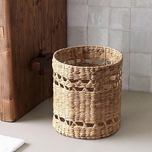 Miniatura 4 de Motifeur Papelera de baño  Bote de basura decorativo de jacinto de agua tejida a mano con cubo de basura interior de plástico transparente