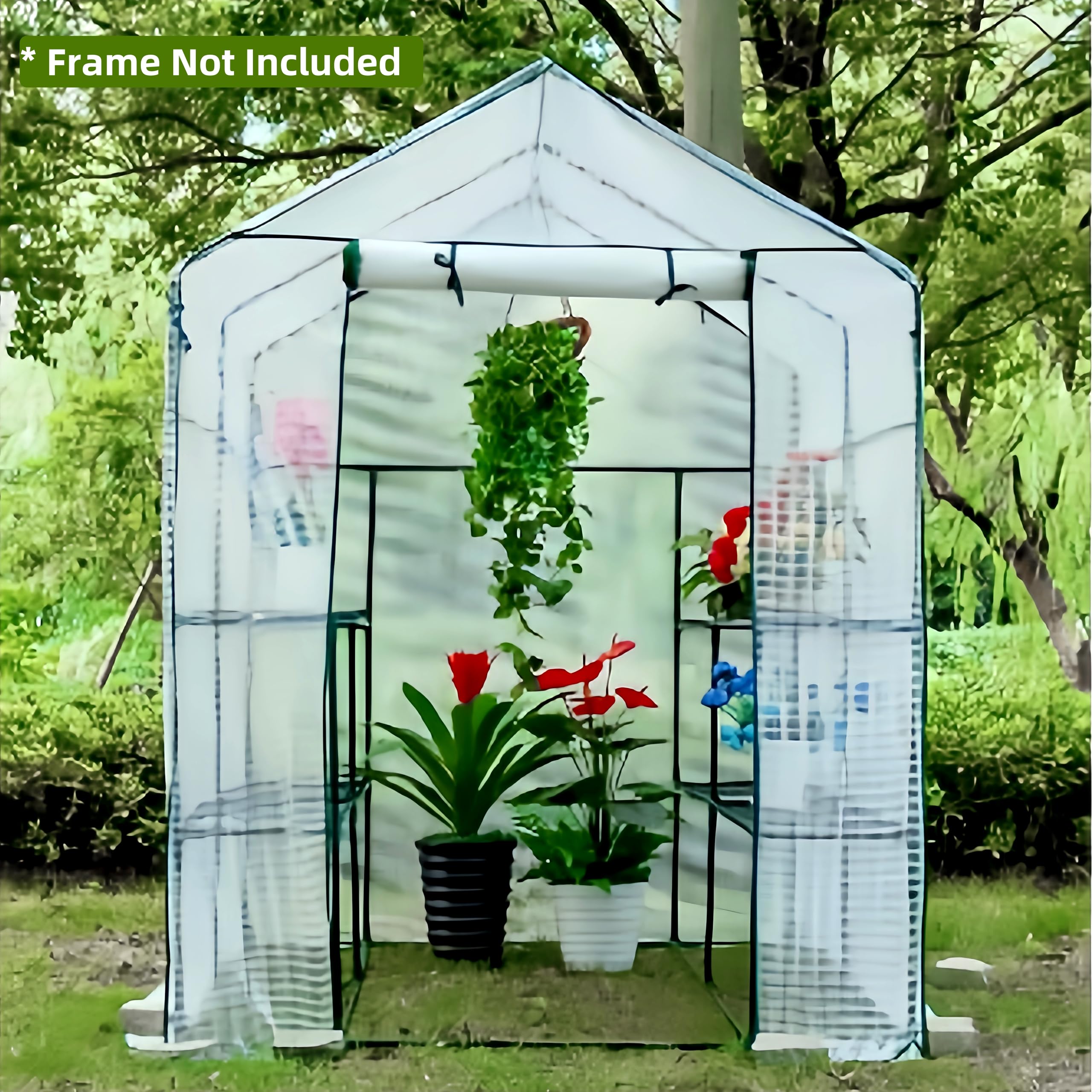 Copertura di ricambio per serra, 142 x 142 x 190 cm, piccola copertura in plastica portatile per esterni, con porta arrotolabile con cerniera per piante da giardinaggio, impermeabile e antivento