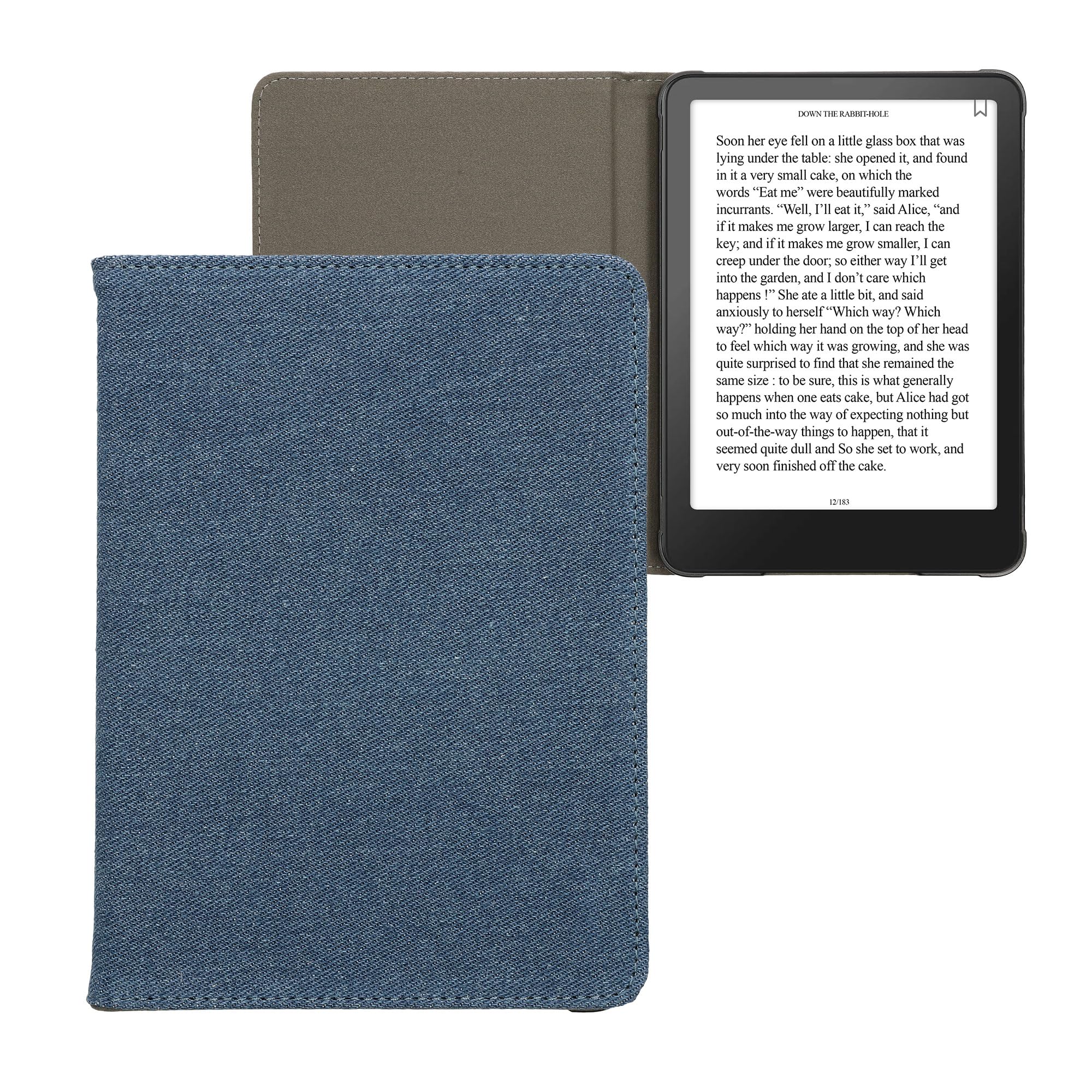 kwmobile Etui kompatybilne z Amazon Kindle Paperwhite (2024)/Colorsoft - etui na czytnik e-booków - etui z klapką z tkaniny o wyglądzie dżinsu - niebieskie