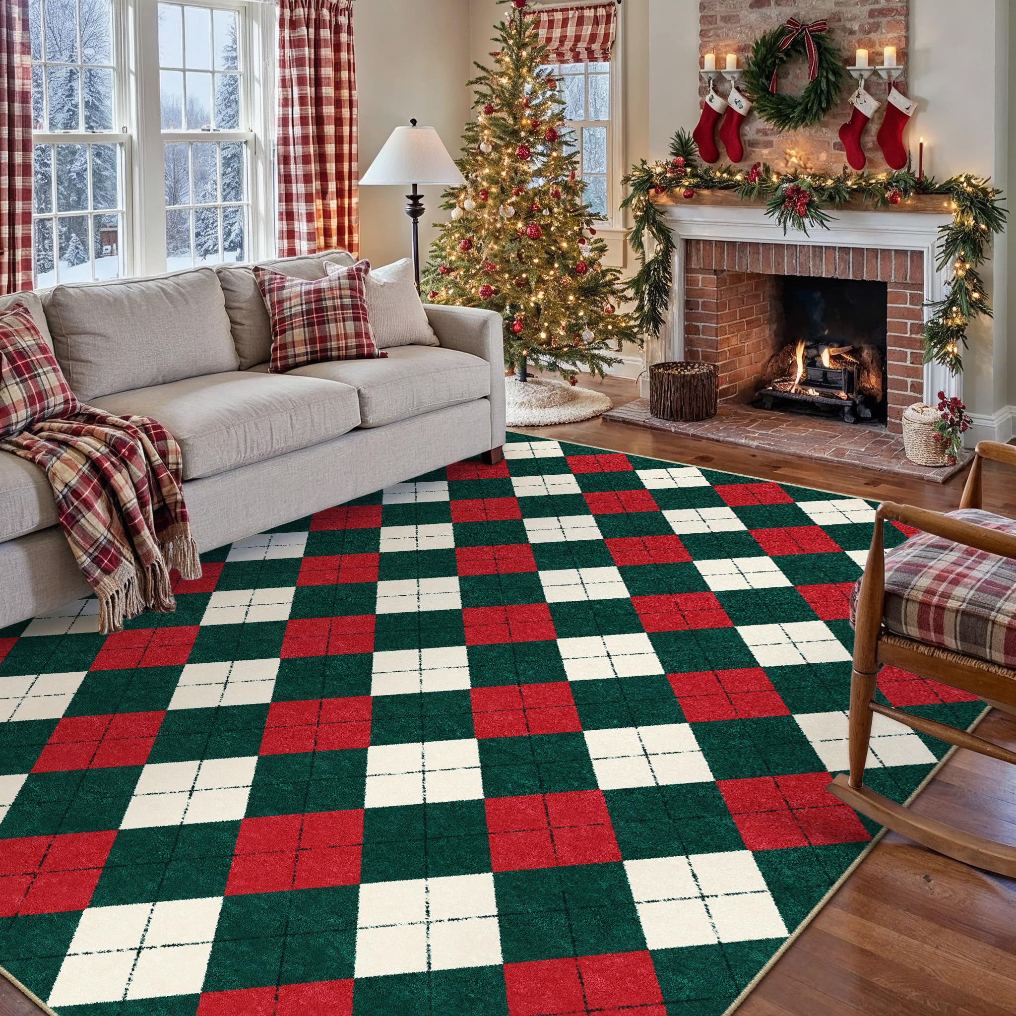 HUGEAR Christmas Area Rug 6x9 Living Room Rug Machine Washable