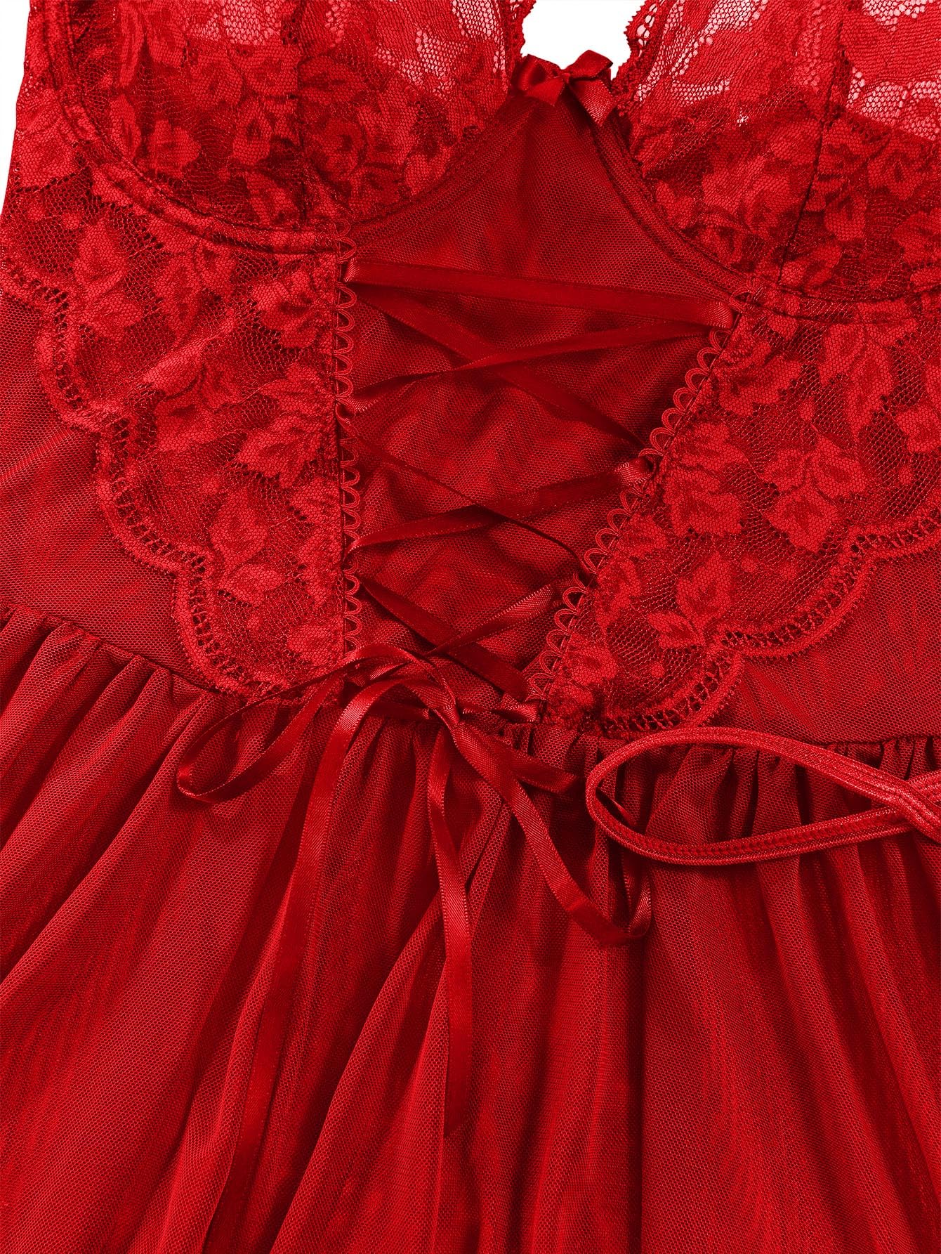 Lilosy Sexy Garter Belt Mesh Lace Babydoll Lingerie Dress Set with Thong