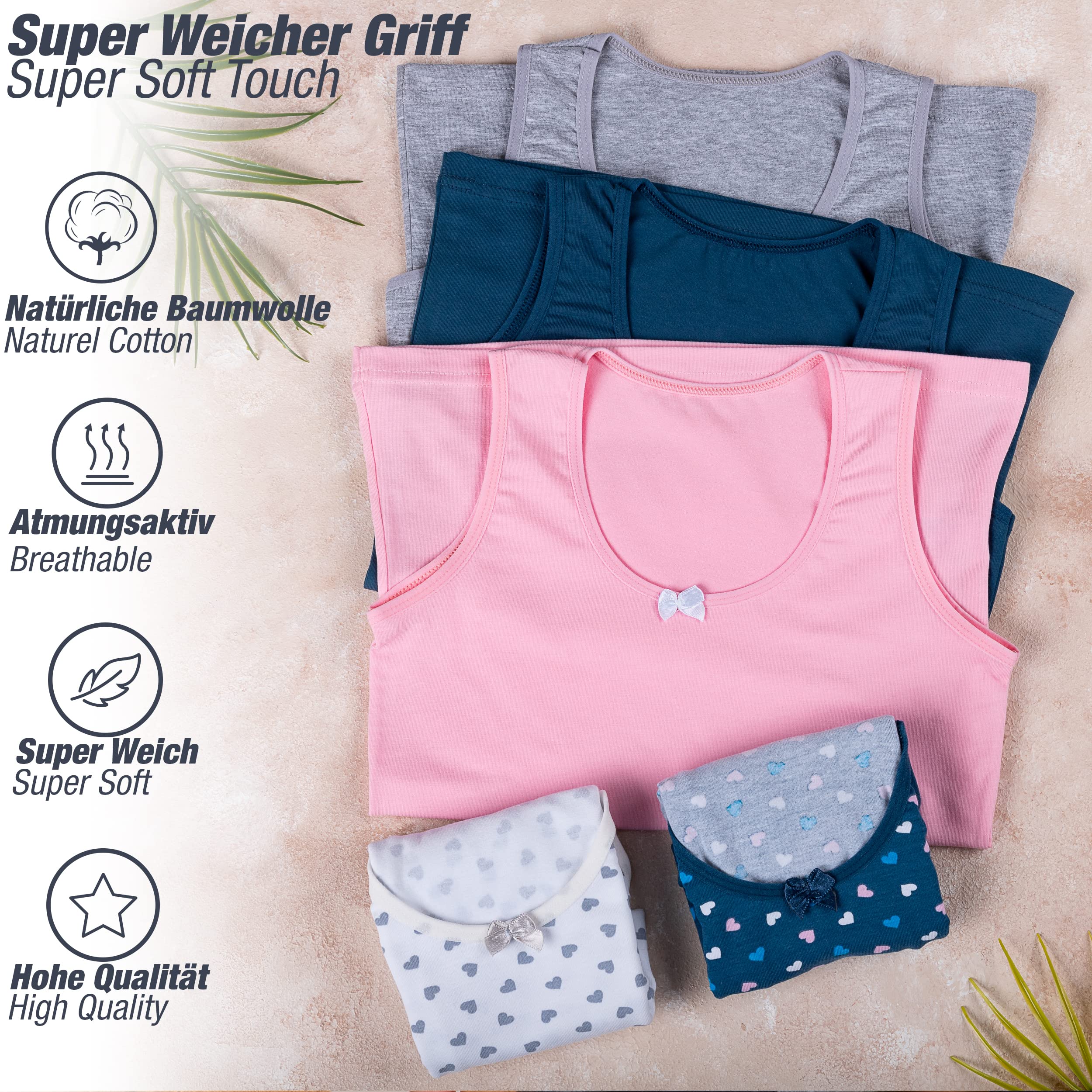 LOREZA® 5 Filles Maillot de Corps en Coton Débardeur Enfants (12-13 Ans, modèle 7)