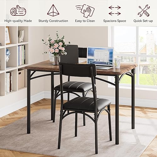 Miniatura 7 de GAOMON Juego de mesa de comedor de 5 piezas para 4, mesa de cocina y sillas rectangulares, de metal y madera, juego de muebles de mesa de comedor