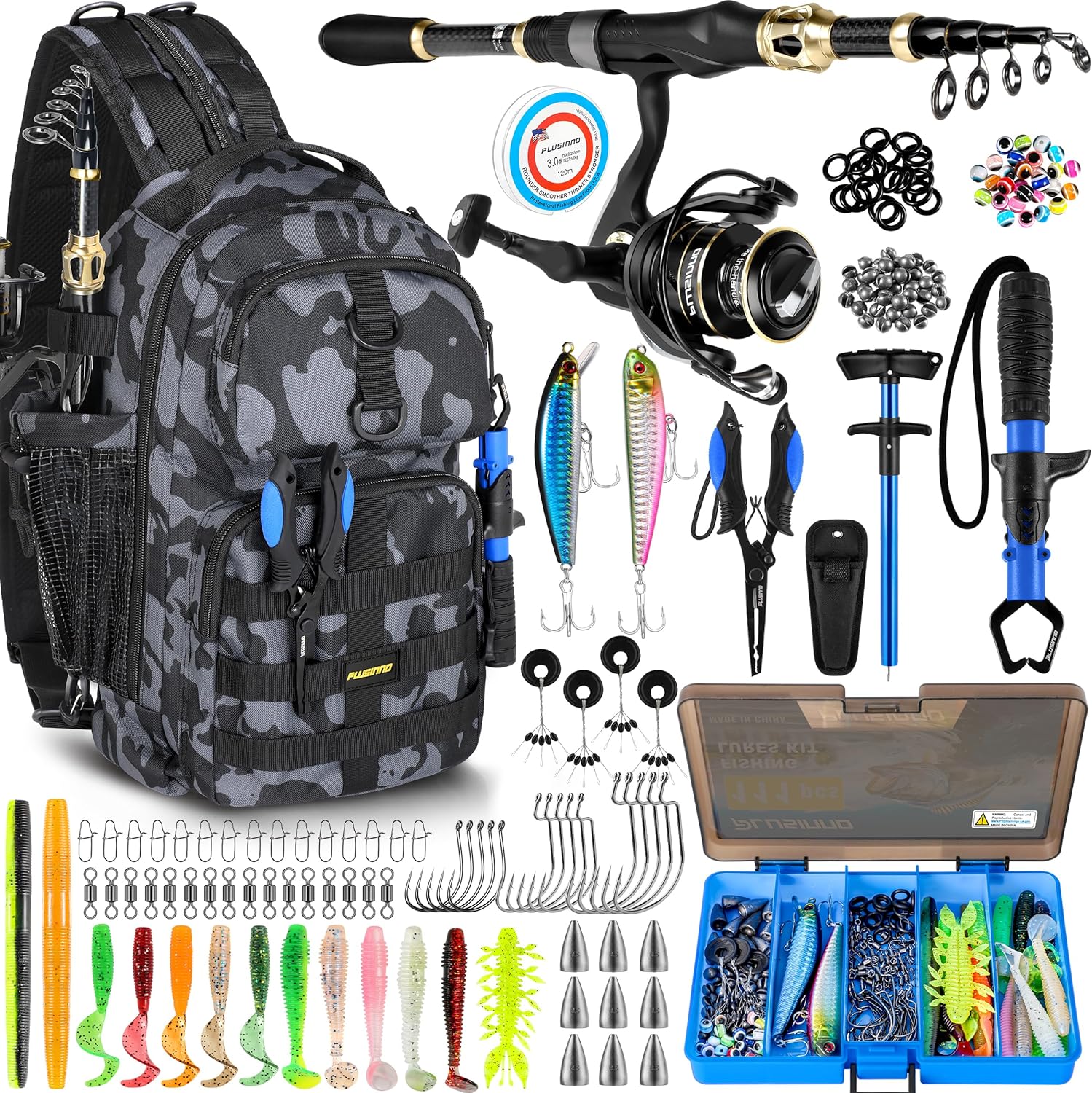 PLUSINNO Fishing Backpack with Fishing Rod and Reel Combos Tackle Boxes, Waterproof Tackle Backpack for Fishing Gear with Rod Holder, Fishing Gifts for Men with Fishing Tool Kit… PLUSINNO Fishing Backpack with Fishing Rod and Reel Combos Tackle Boxes, Waterproof Tackle Backpack for Fishing Gear with Rod Holder, Fishing Gifts for Men with Fishing Tool Kit…