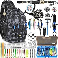 PLUSINNO Waterproof Fishing Backpack with Rod Reel Combo, Tackle Box, Lures & Tools - Complete Gear Kit for Anglers