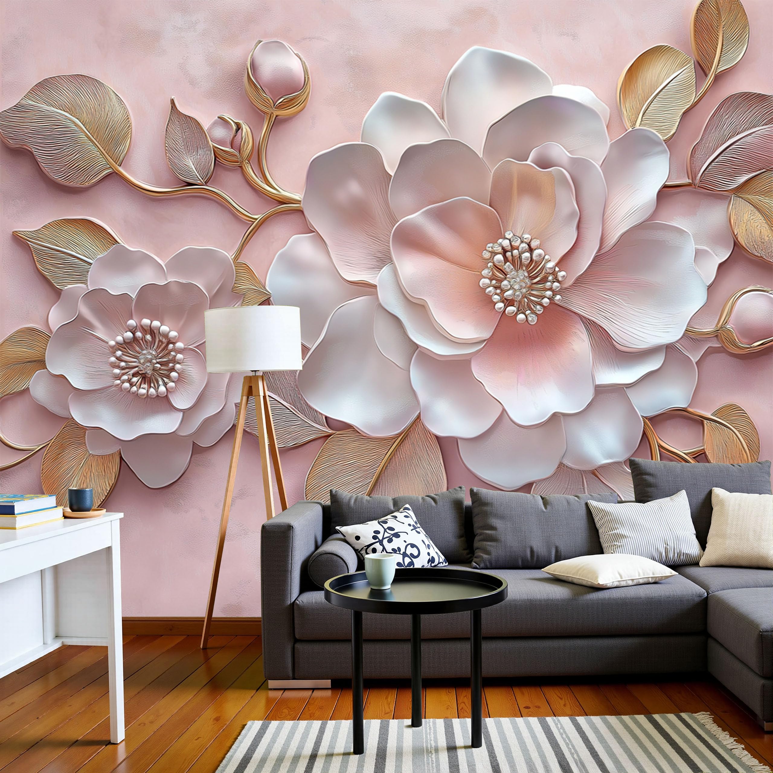 Papier Peint Soie Photo Mural salon chambre pétales rose 250x175cm