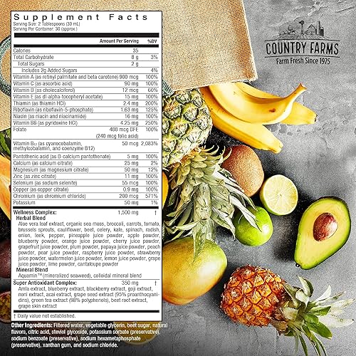 Miniatura 2 de Country Farms Multivitamínico líquido, vitaminas y minerales para apoyo inmunológico y energía, mezcla de hierbas, vegano, multivitamínico para