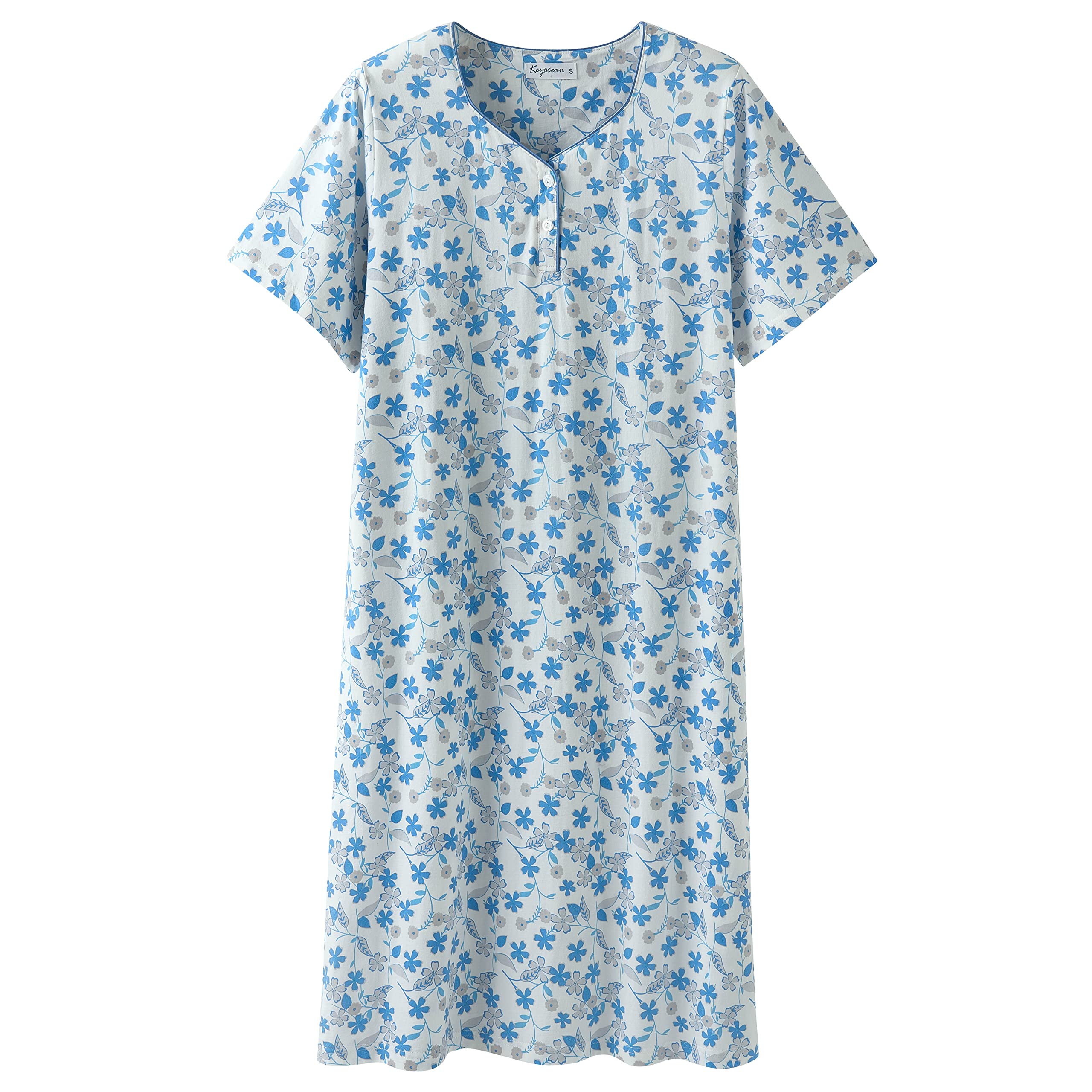 Womens Nightgown for Summer - Soft Cotton Comfortable Short Sleeve Lightweight Floral Sleepwear & Loungewear (M-XXL)