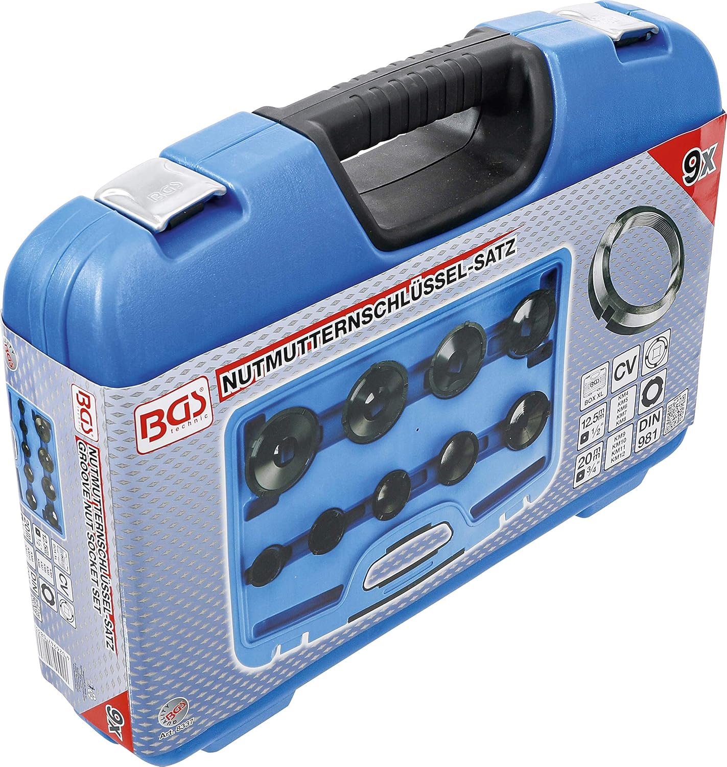 BGS 8337 | Groove Nut Socket Set | external tooth | KM4 - KM12 | 9 pcs.