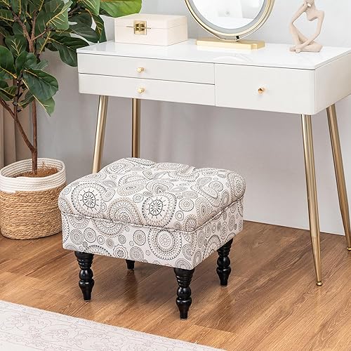 Miniatura 4 de Adeco Taburete otomano copetudo de 20 pulgadas, con patas de madera resistentes, reposapiés tapizado de mediados de siglo (rojo)