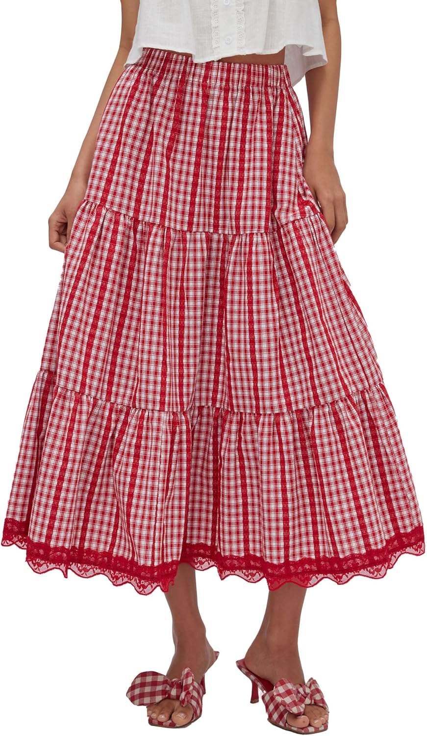CIDER Women's Gingham Long Skirts Plaid Maxi Skirt Flowy A Line Summer Skirts Casual Trendy