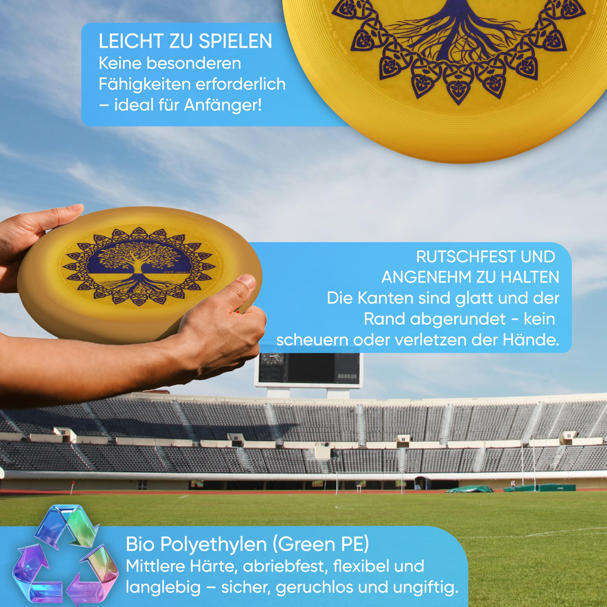 eurodisc 175 g Ultimate Frisbee Disc dysk do rzucania z ekologicznego tworzywa sztucznego, stabilna trajektoria ponad 100 m, motyw zdjęcia drzewo życia złoto zrównoważony z surowców odnawialnych