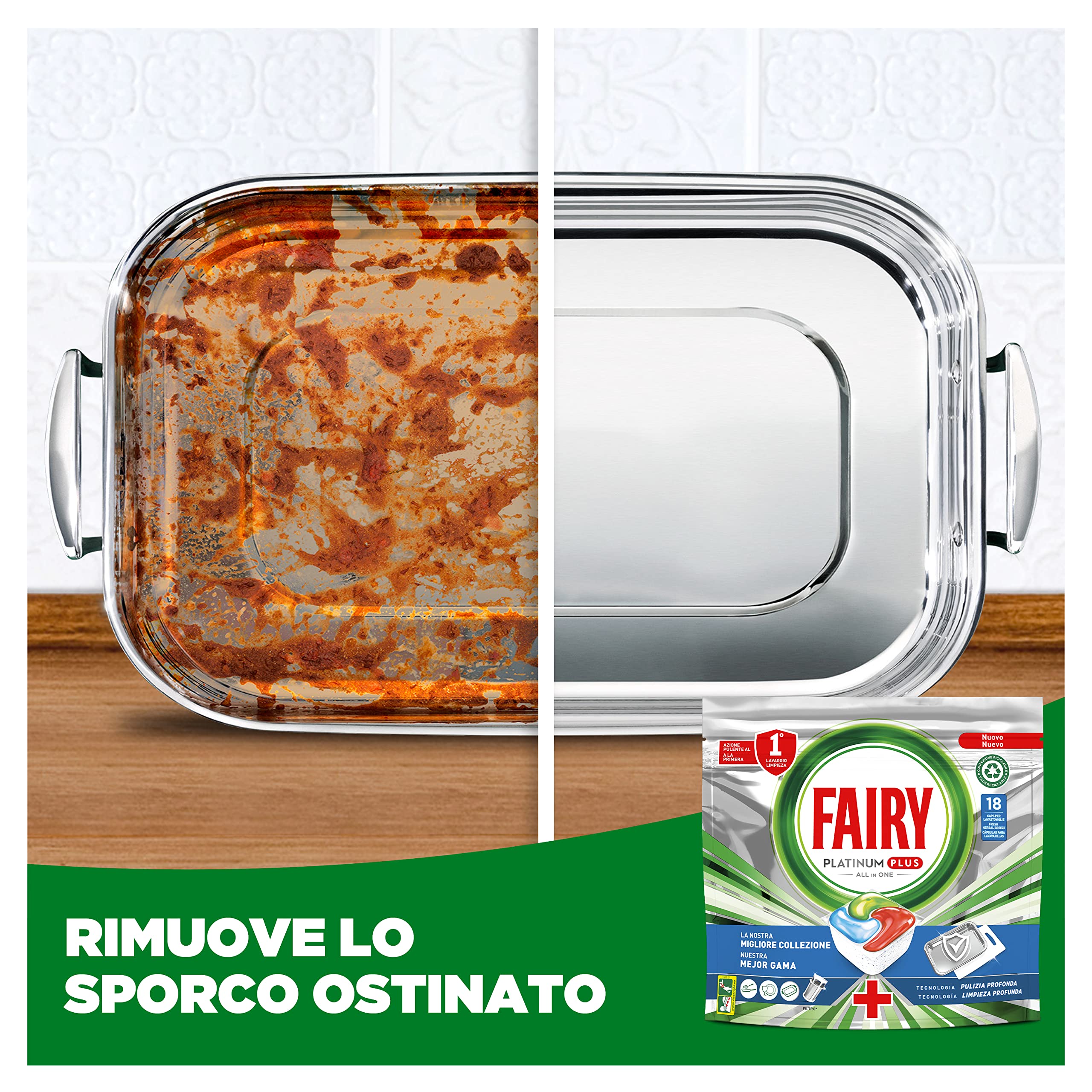 Fairy Platinum Plus Tutto In Uno Brezza Di Erbe Fresche, Capsule Per Lavastoviglie, 44 Capsule, La Migliore Pulizia Di Fairy Per Stoviglie Come Nuove, Rimuove L’Opacità E Previene Il Calcare