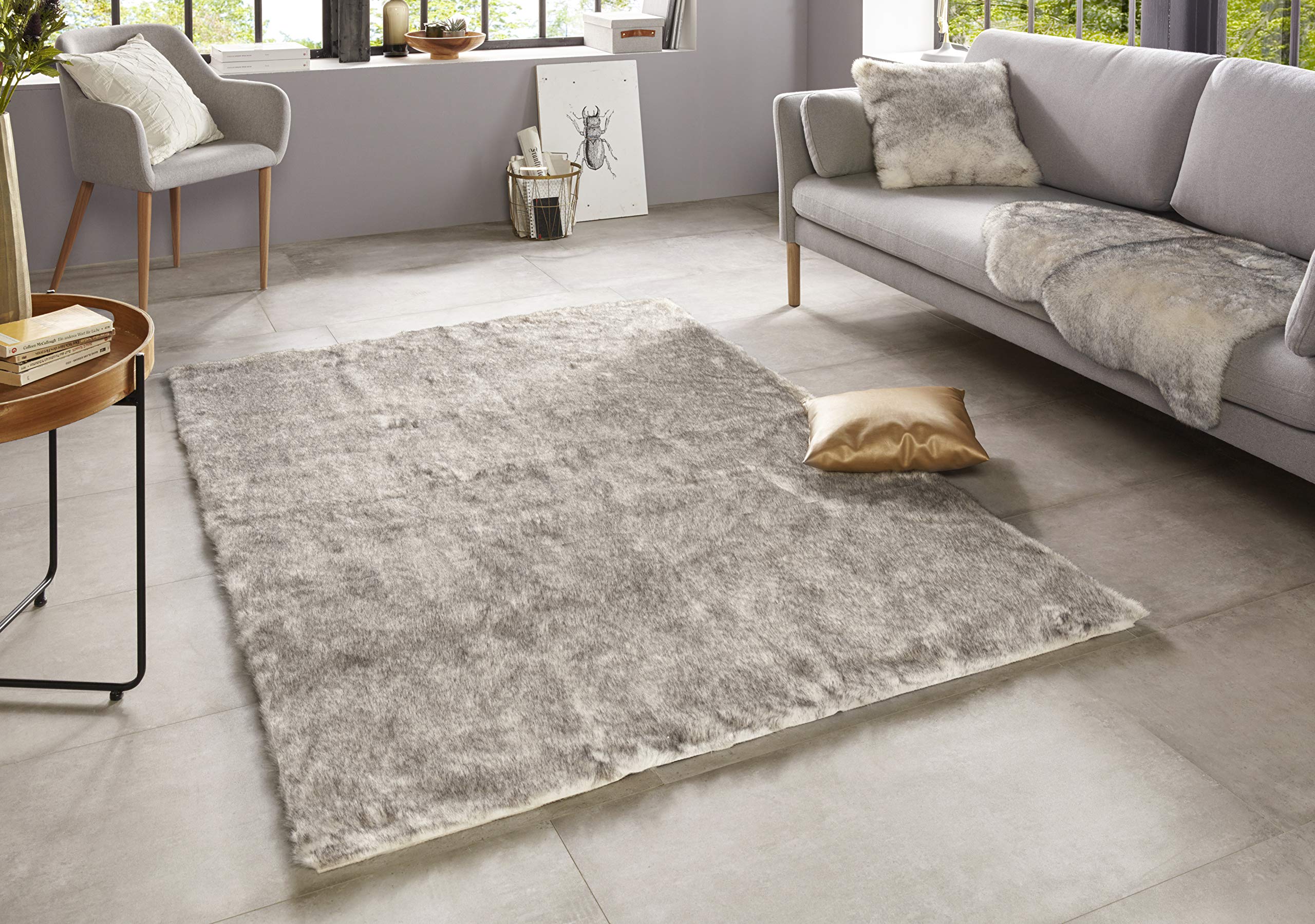 Superior Tapis en Peau de Mouton synthétique - Super Doux - Aspect Fourrure d'agneau - pour Chambre à Coucher - Descente de lit - Coussin d'assise - Naturel Dipdye - 120 x 170 cm