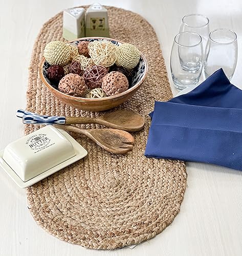 Miniatura 8 de CHARDIN HOME Verona - Camino de mesa trenzado ovalado de yute y algodón, tamaño: 13 x 36 pulgadas, color yute natural con borde marrón Natural -