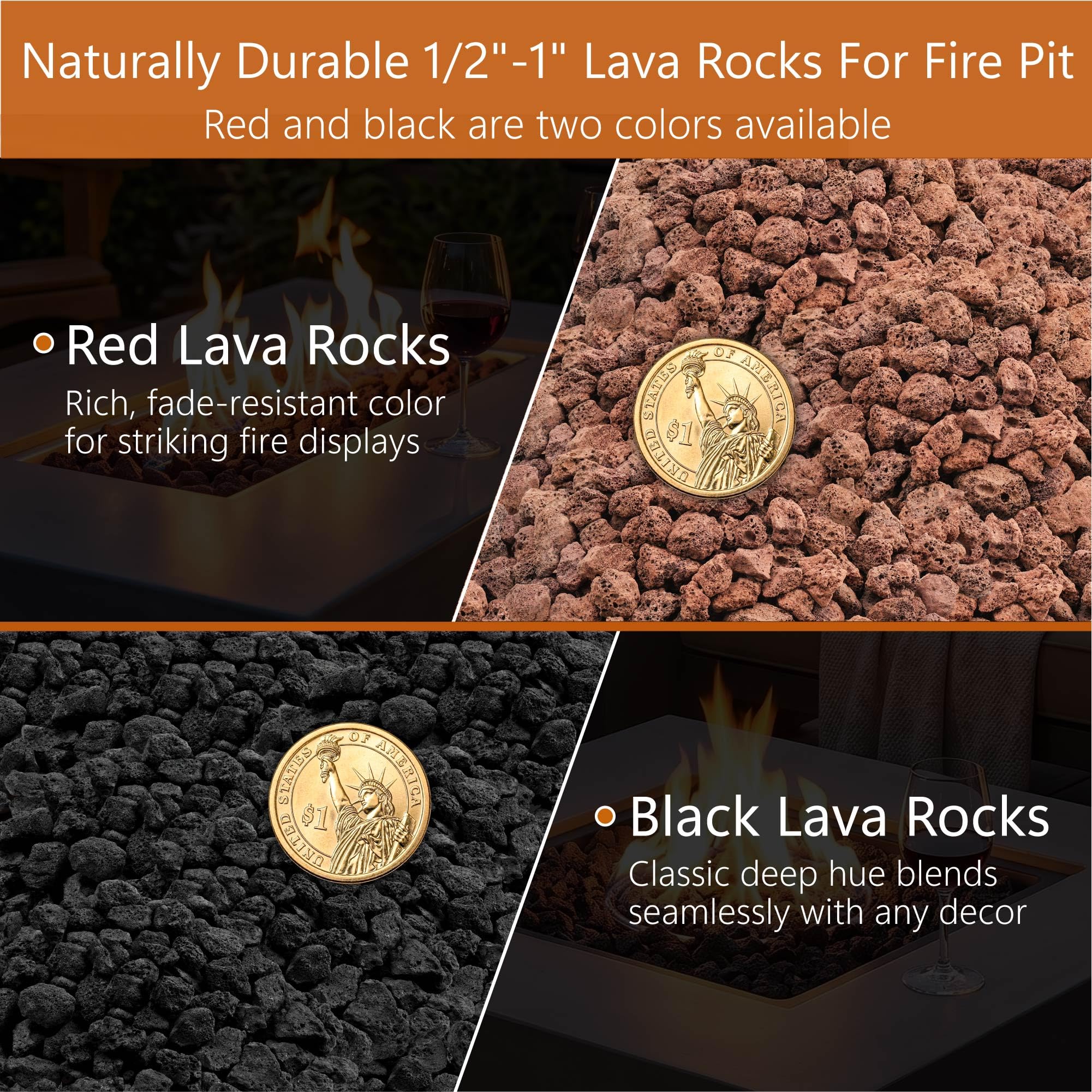NUPICK 9,1 kg schwarze Lavasteine für Feuerstelle, 1,3 cm - 2,5 cm Vulkangestein für Pflanzen | Zerkleinerter Lavastein für Aquarium, Kamin, Erdgas & Propananlagen, Feuerglas-Basisschicht, Feuerschalen, Landschaftsbau