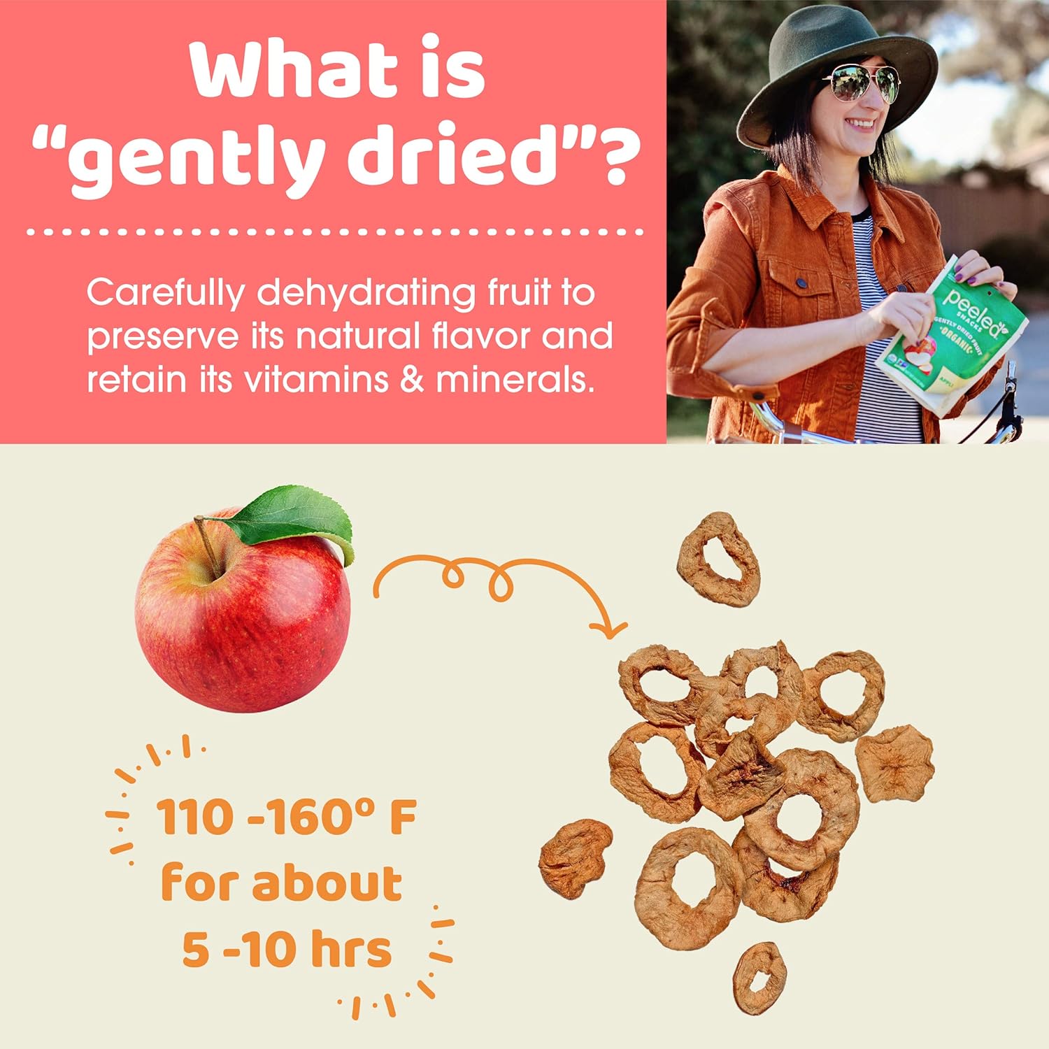 Peeled Snacks Organic Dried Fruit, Apple, 2.8 oz., Pack of 12 â€“ Healthy, Vegan Snacks for On-the-Go, Lunch and More