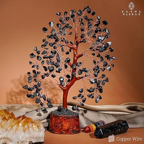 Miniatura 5 de Árbol de la vida de cristal de chakra, árbol de cristal curativo de obsidiana negra, 300 cuentas, árbol bonsái hecho a mano, protege contra la