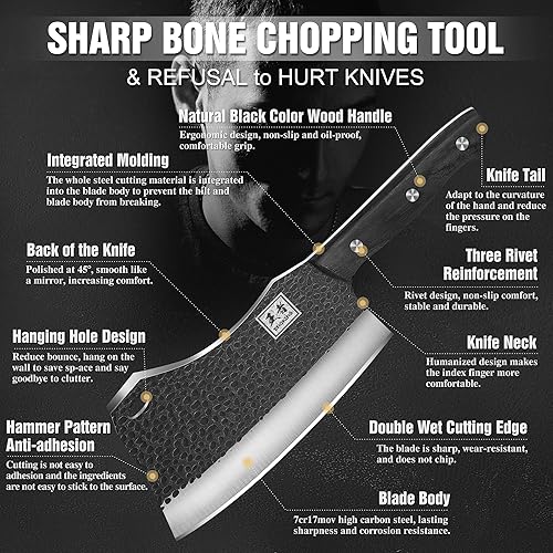 Miniatura 4 de ENOKING 7.1″ Butcher Knife & Chef’s Knives – Hand Forged High Carbon Stainless Steel, Full Tang for Kitchen & Outdoor Meat Cutting