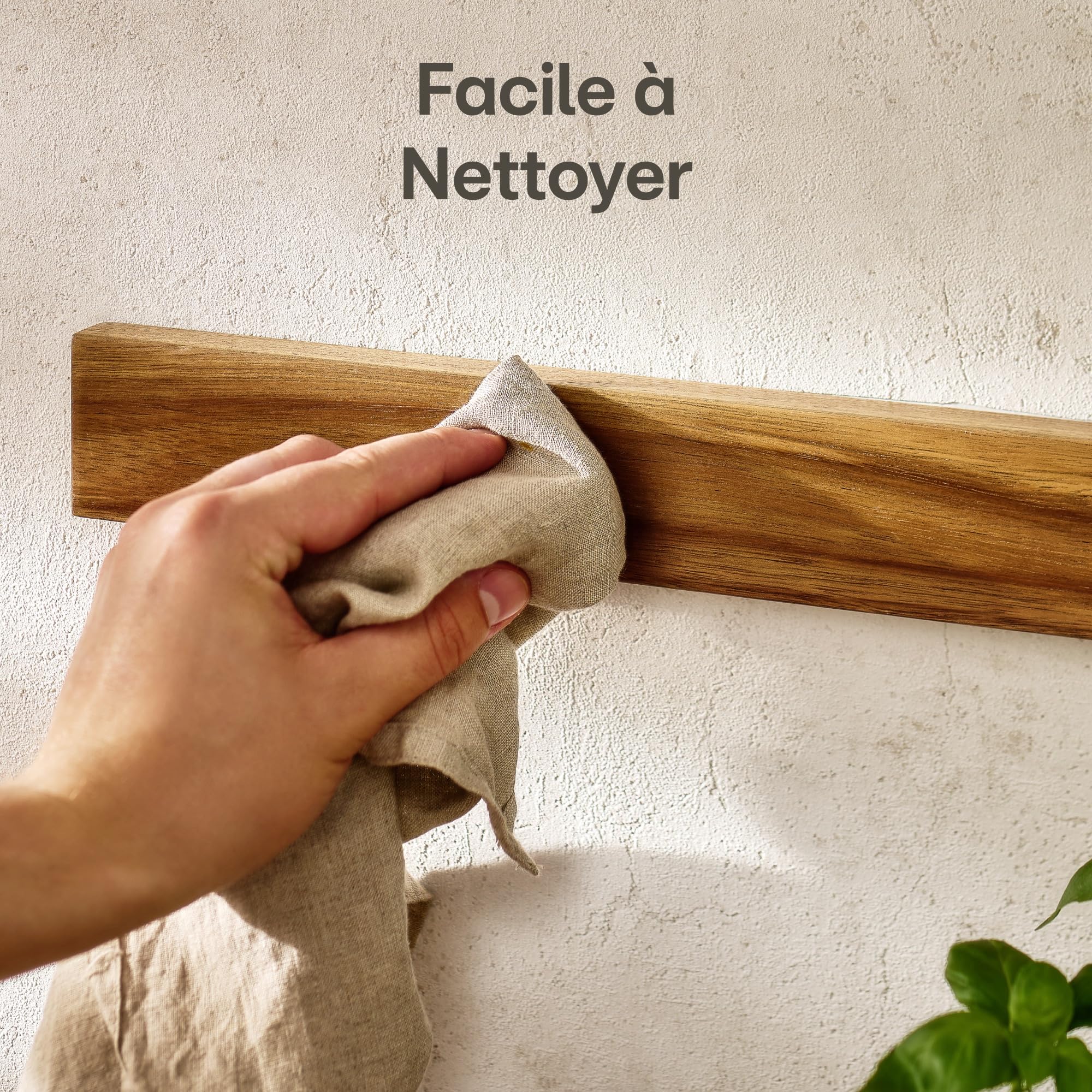 Praknu Porte Couteaux Aimanté Autocollante - 40 cm en Bois d’Acacia – Avec 3 Crochets Magnétiques - Barre Murale pour Jusqu’à 8 Couteaux Lourds