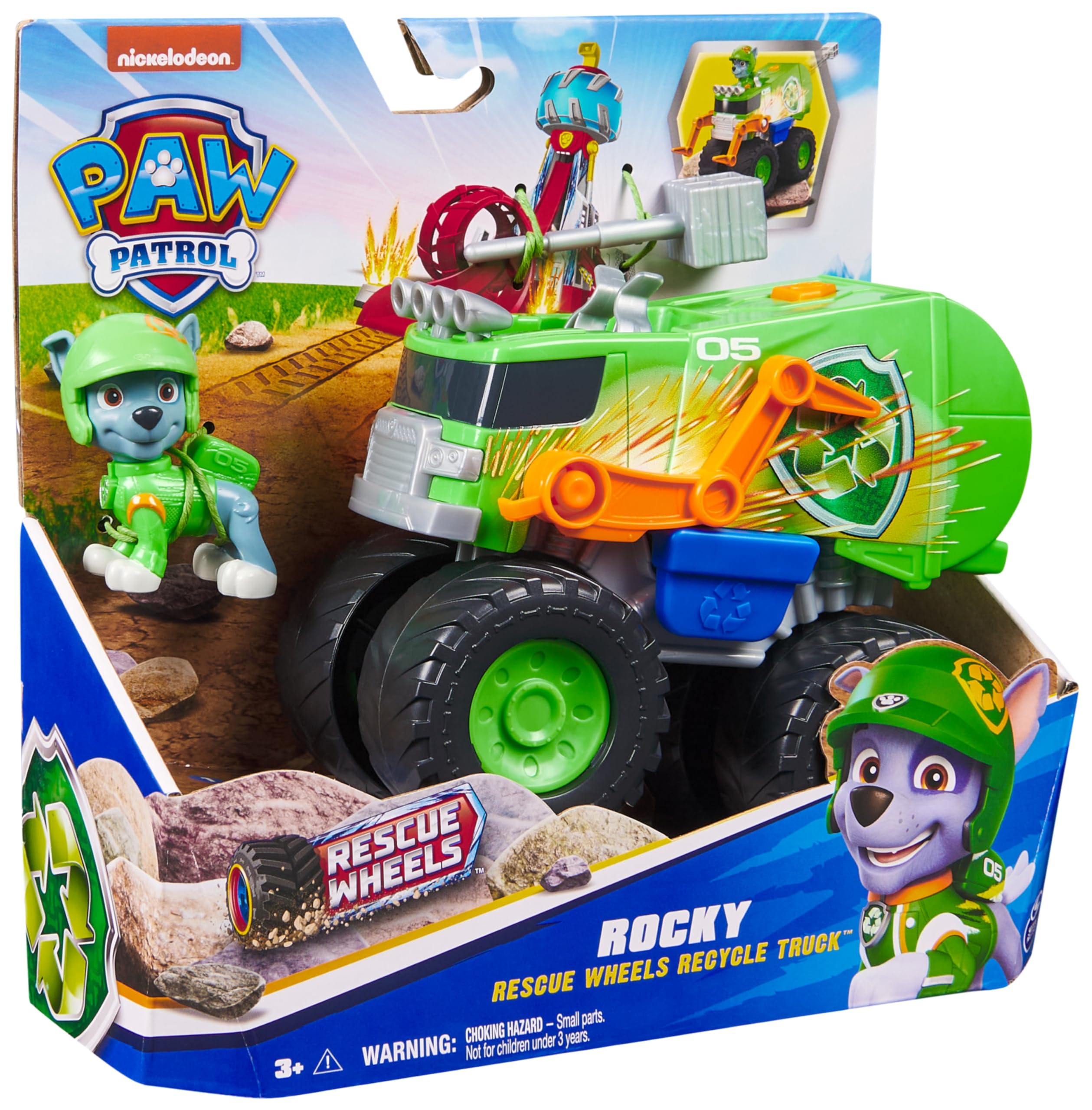 Paw Patrol Patrulla Canina - Pack Figura Rocky Rescue Wheels y Camión Reciclaje Lanza Proyectiles - Patrulla Canina Juguetes - Juguetes Niños 3 años + - Regalo Niño 3 años + — view 8