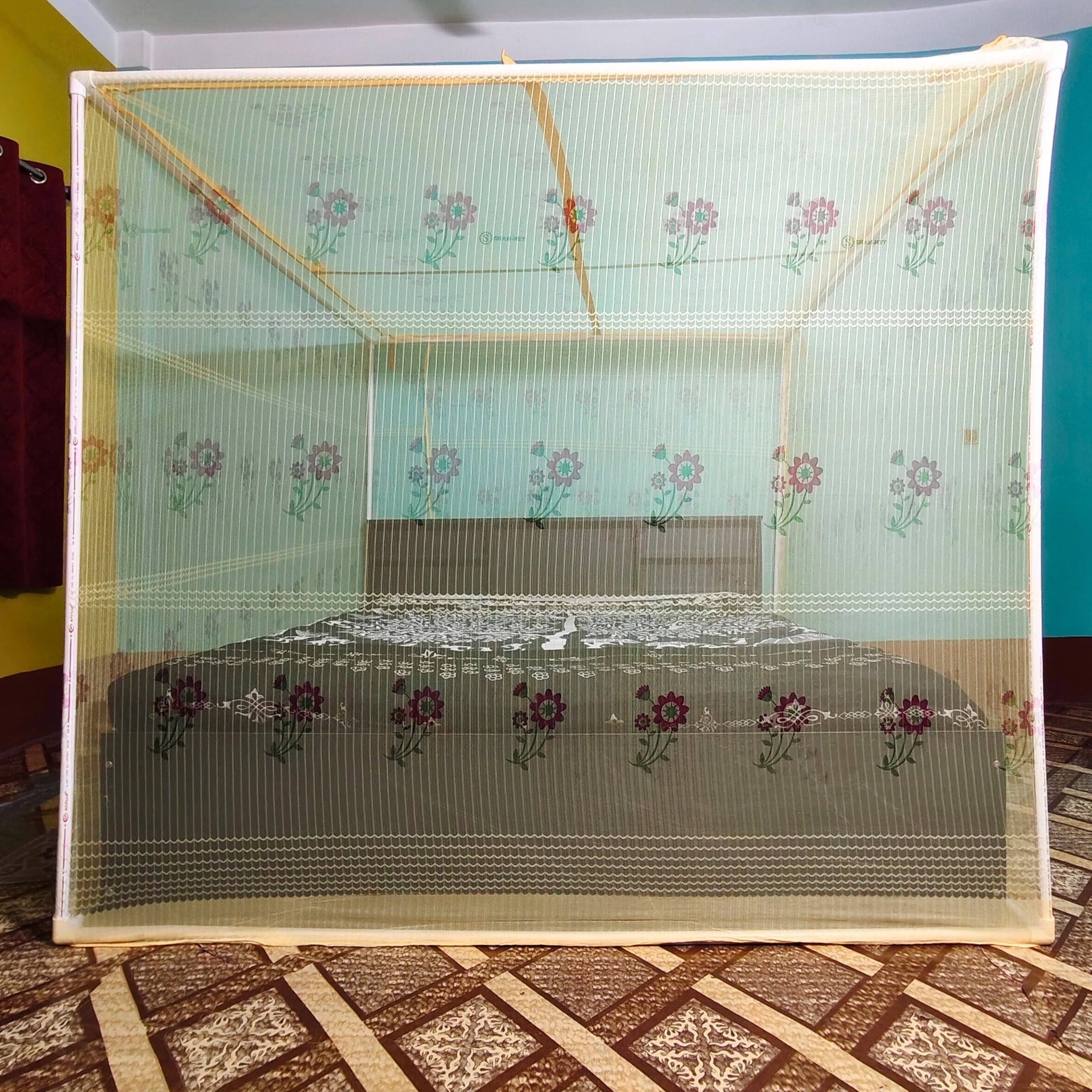 Bite-Free Mosquito Net for King Size Bed (6x7 Feet), Machardani, Floral Printed, Breathable Mesh, Easy Setup, Durable & Lightweight for Bedroom Comfort (Yellow Color)-image-41