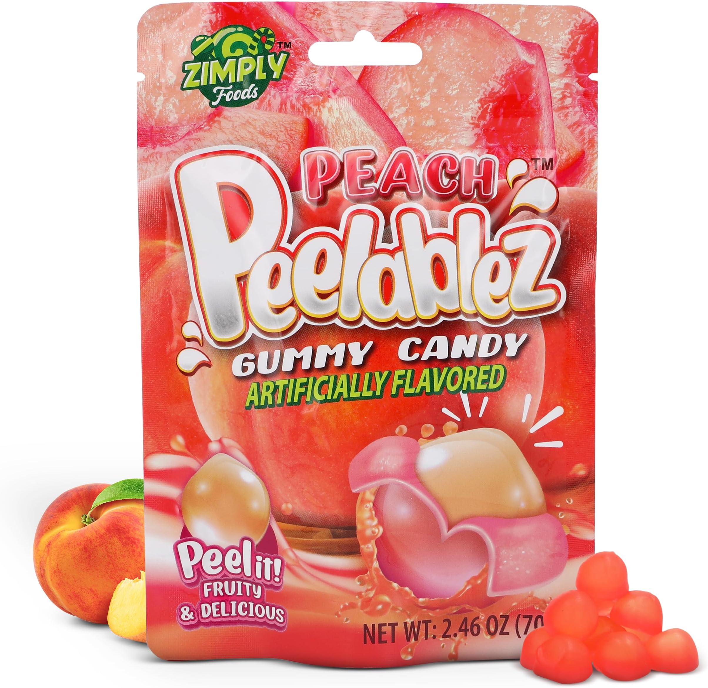 Peelable Peach Gummies Pack of 3 - Reseable 2.46 Oz Each, 4D Gummies, Peach Peeling Candy, Peelable Gummy Layered for Delicious Fruity Snack - Peelable Candy