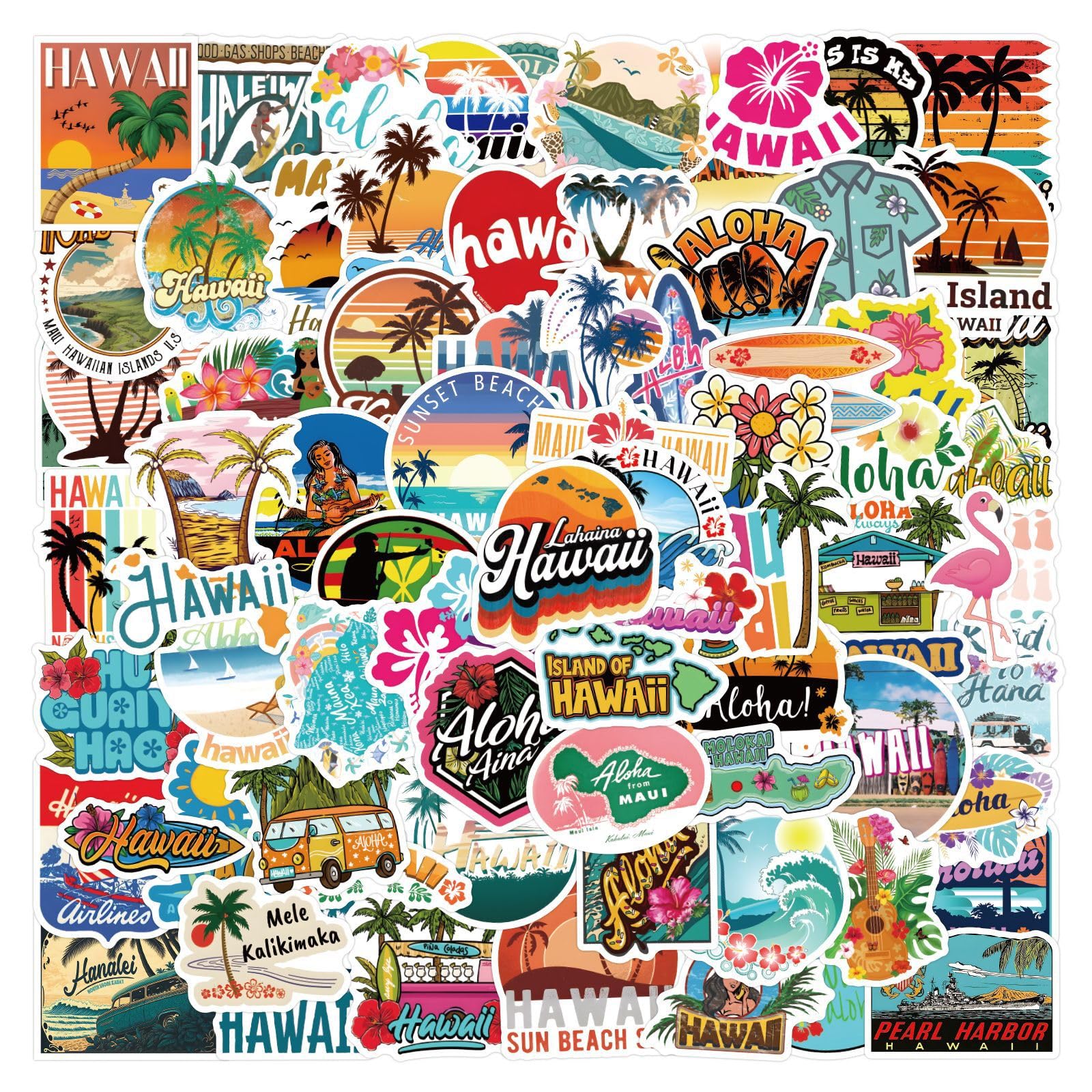 Kaensc Boys Hawaii Outdoor Travel 100Pcs Graffiti Stickers Vacation Waterproof Decals For Kids Teenagers Adults Girls For Laptop Water Bottles Luggage Phone Skateboard Bicycle Refrigerator Helmet