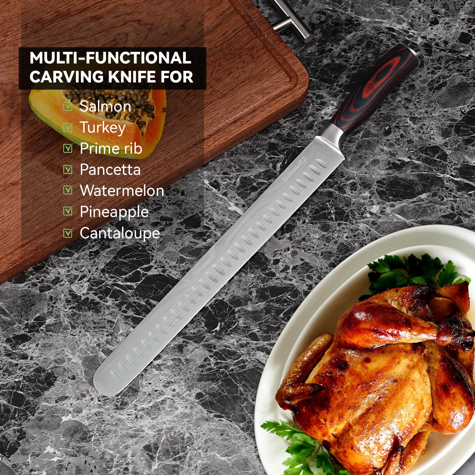 DiiHAUZZ Brisket Slicing Knife, 12 Inch Carving Knife for Meat Cutting — Amazon image 6