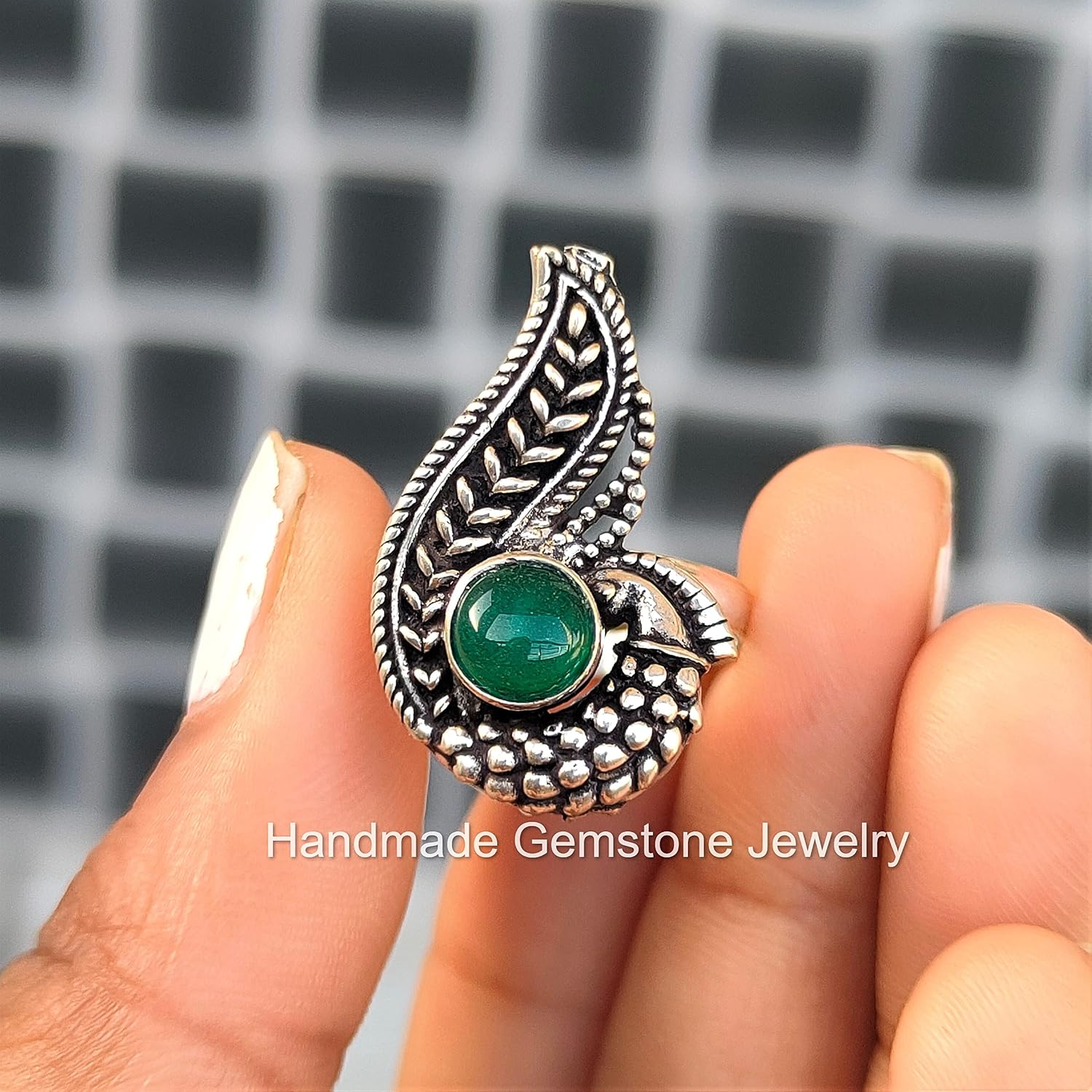 Green Onyx Ring, Peacock Design Ring, Adjustable Ring, Silver Peacock Ring, Round Stone Ring, Antique Ring, August Birthstone Ring, Green Stone Ring, Gemstone Ring, Wedding Ring, Bohemian Ring, Gifts