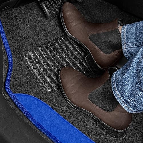 Miniatura 3 de BDK - Tapetes para auto de dos tonos con detalles de cuero sintético, juego de tapetes para auto con almohadilla para el talón incorporada,