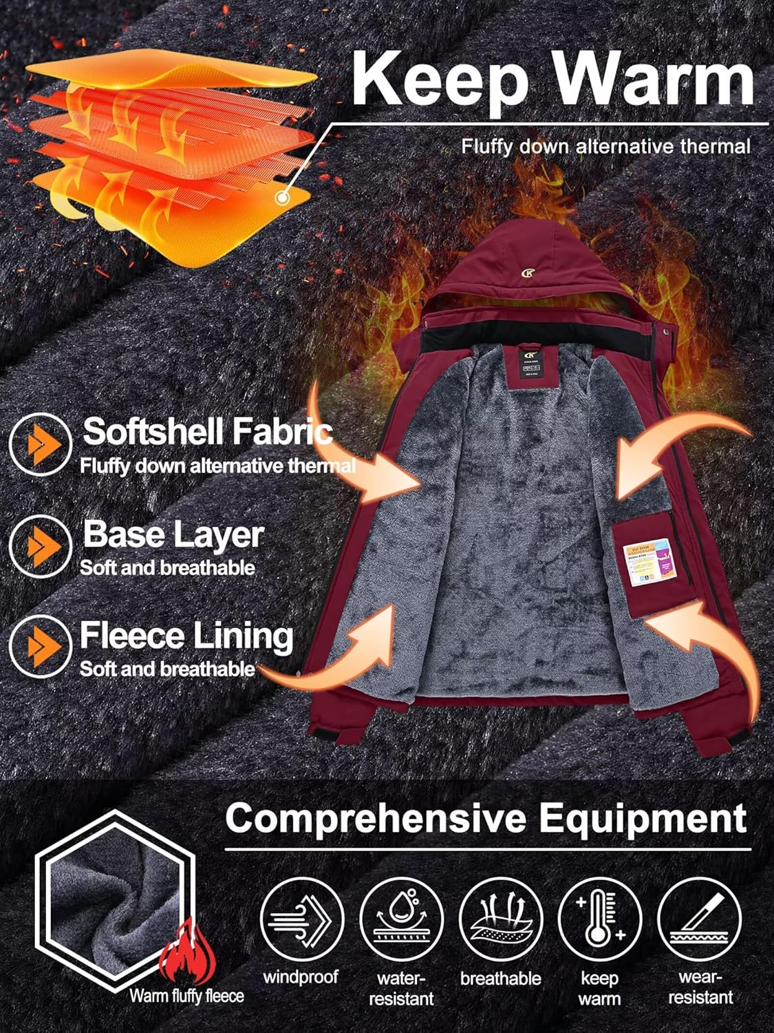 QPNGRP Mens Waterproof Ski Snowboard Jacket Winter Windproof Snow Coat