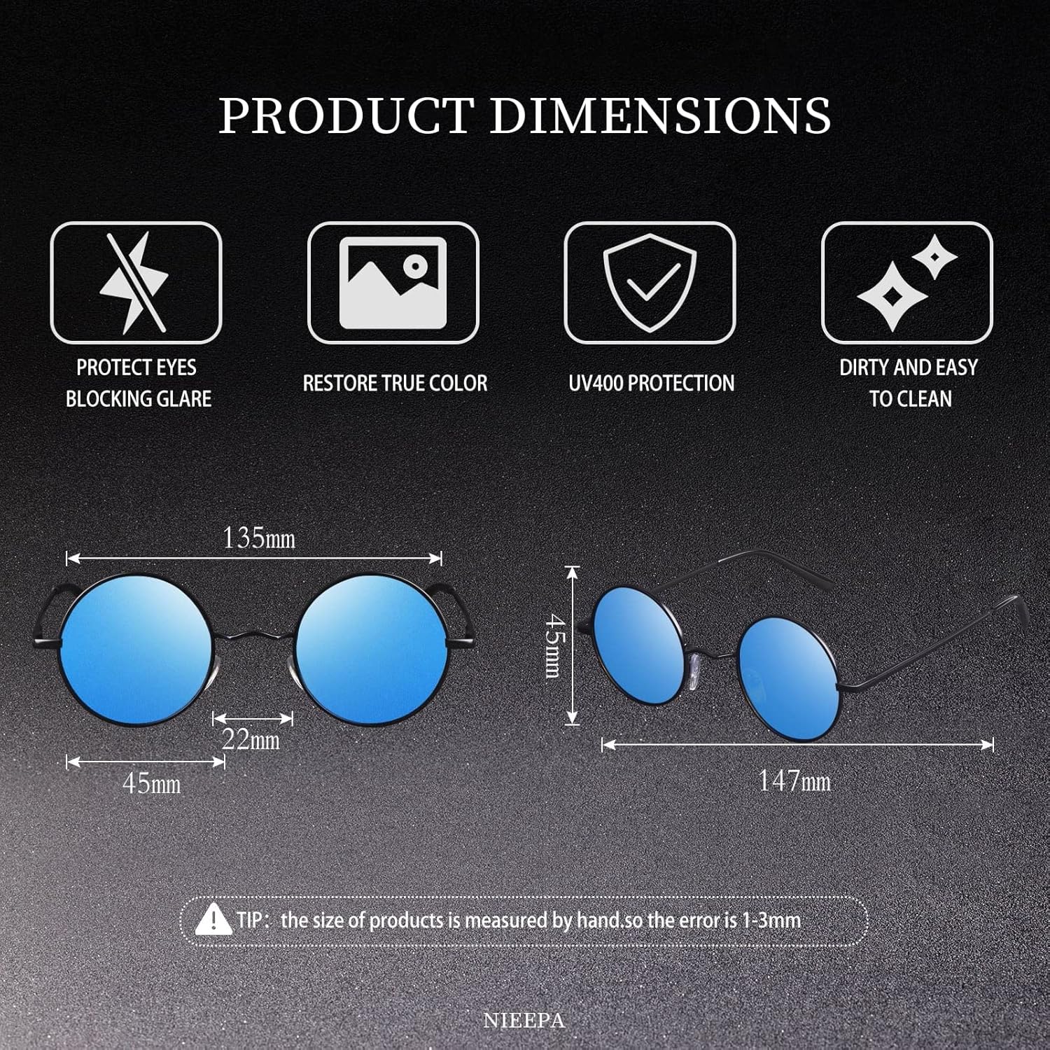 NIEEPA Vintage Small Round Polarized Hippie Sunglasses for Men Women Circle Sun Glasses NP1002 - Image 4