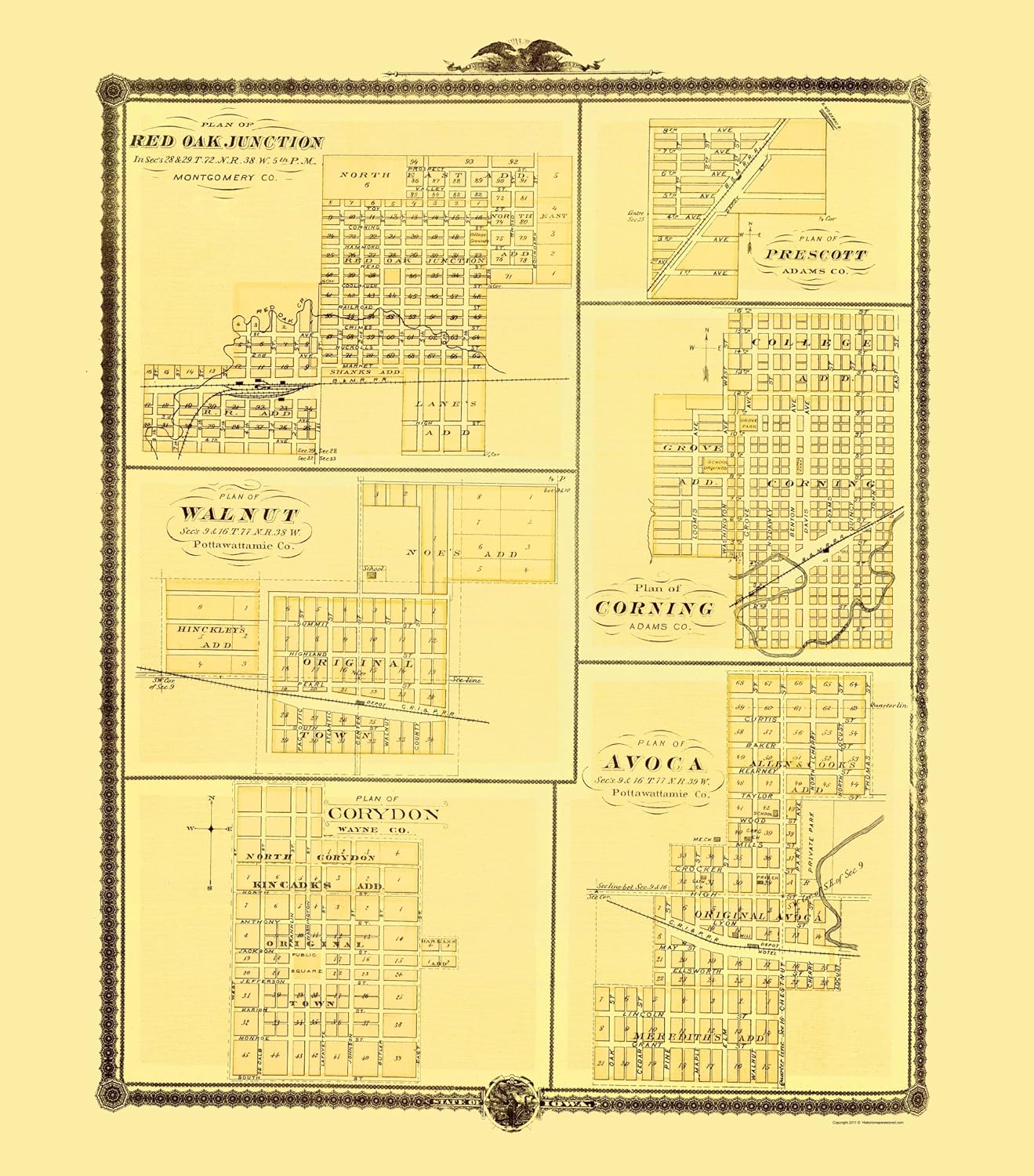 Historic City Maps RED OAK JUNCTION/PRESCOTT/WALNUT & CORNING IOWA