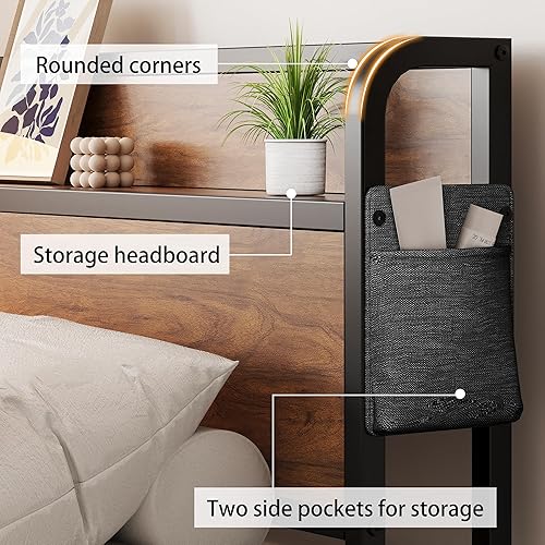 Miniatura 24 de Base de cama individual con cabecero, marcos de cama individual de 14 pulgadas, no necesita somier, soporta hasta 2500 libras, sin ruido, fácil de