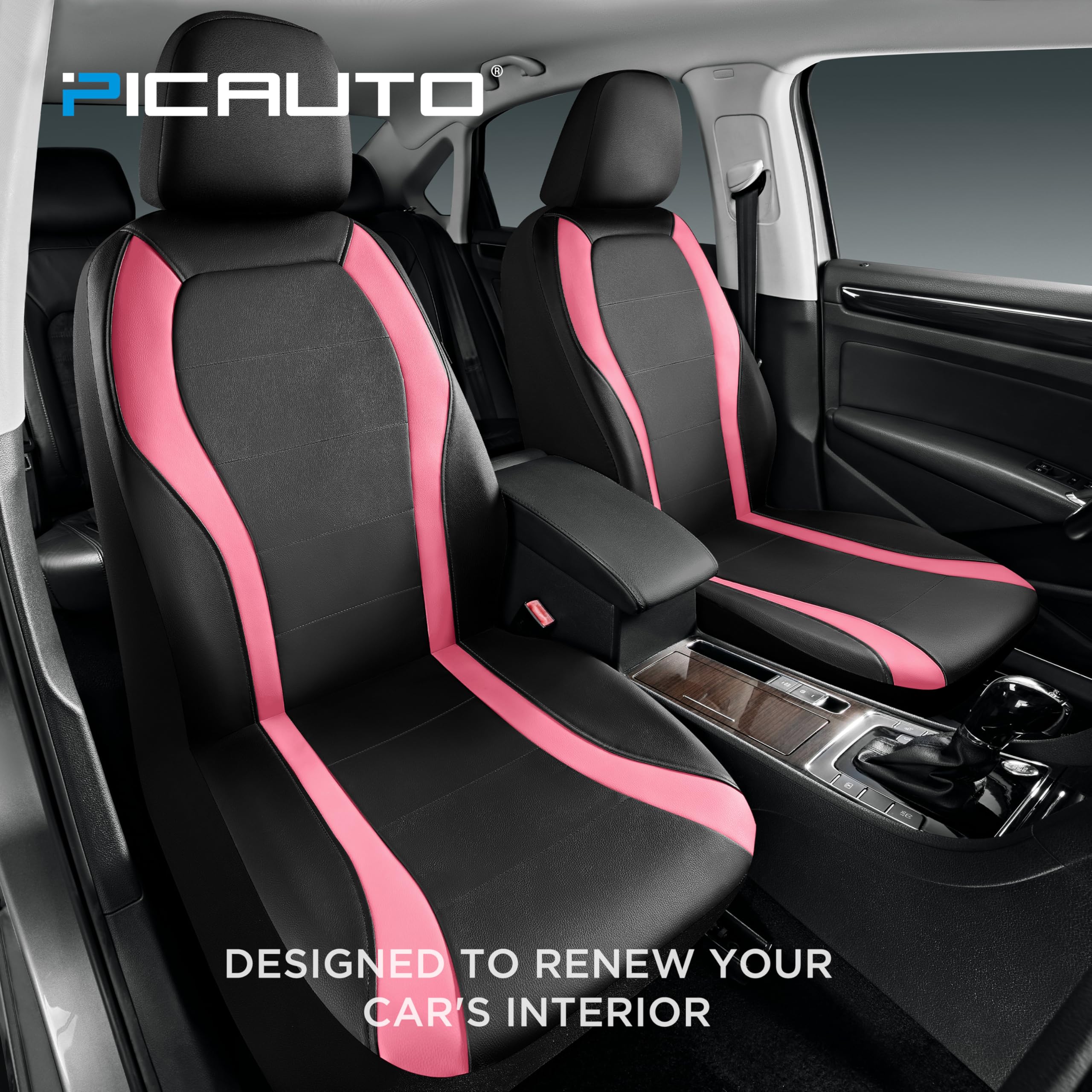 Leather Car Seat Covers, Premium Automotive Waterproof Front Full Set HotPink