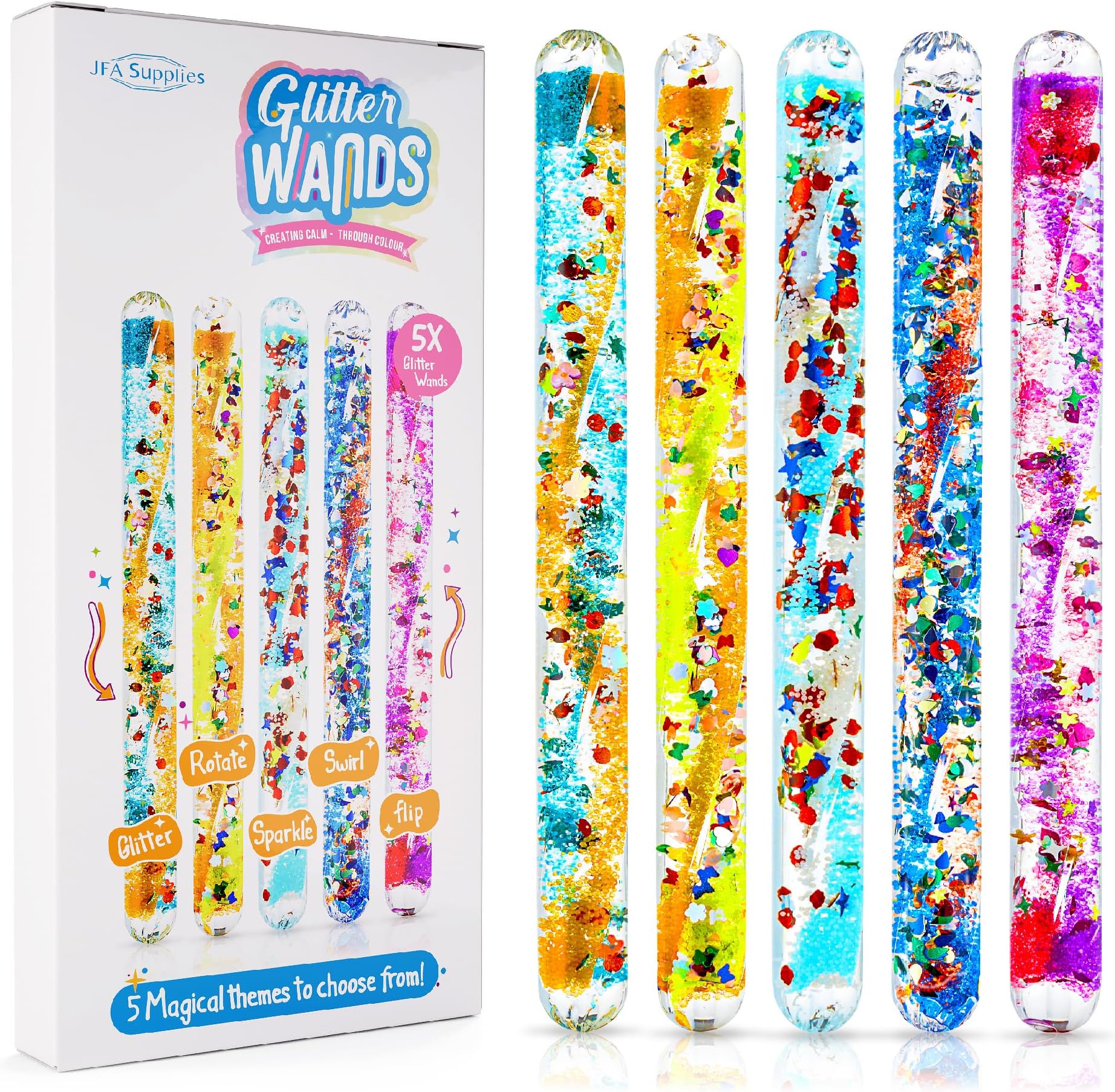 Pack of 5 Spiral Glitter Wands 16cm Long Assorted Colours and Shapes