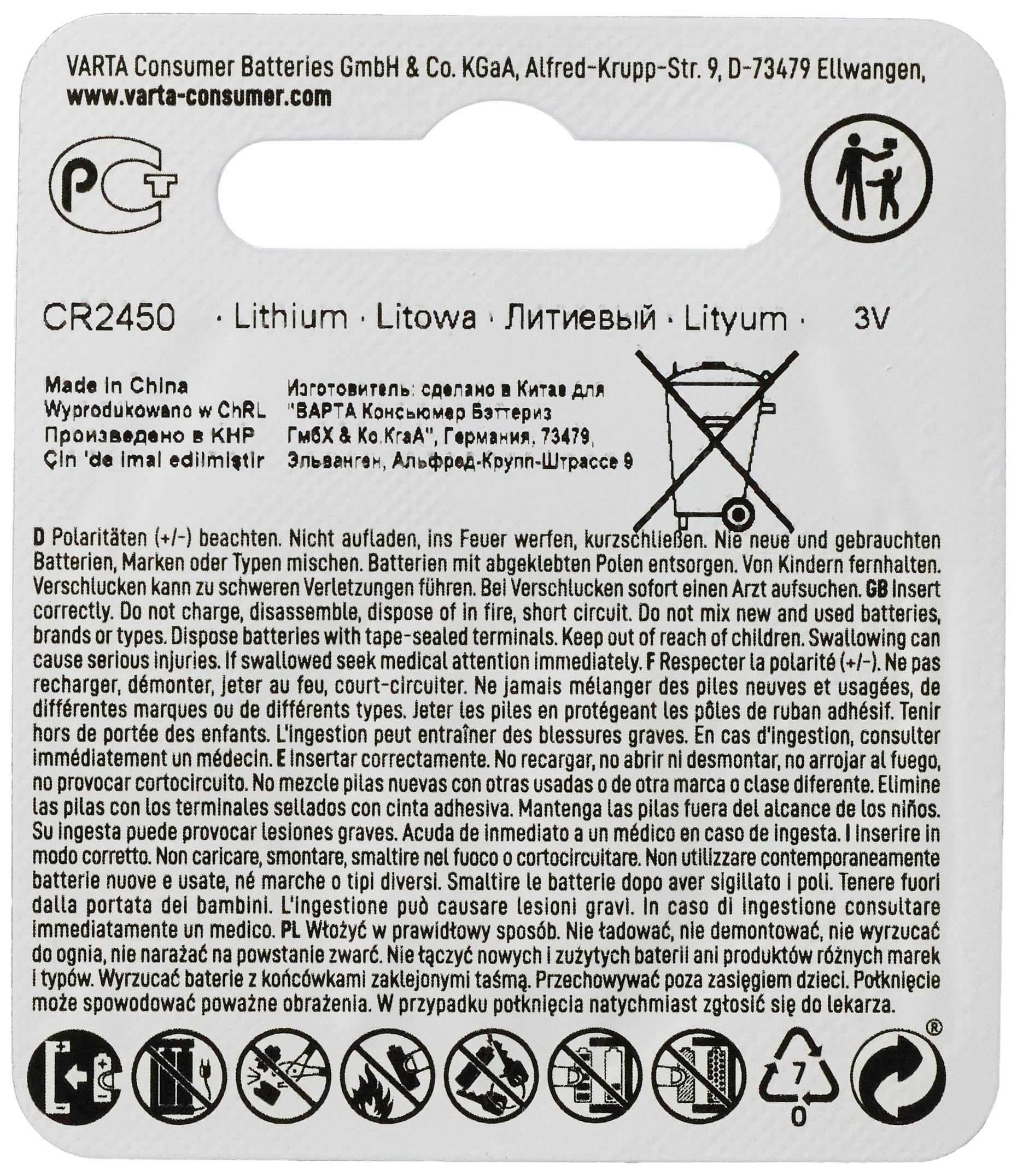 VARTA Piles Bouton CR2450, Lot de 20, Power on Demand, Lithium, 3V, Emballage sécurisé pour Les Enfants, pour Les appareils Smart Home, clés de Voiture et d'autres Applications